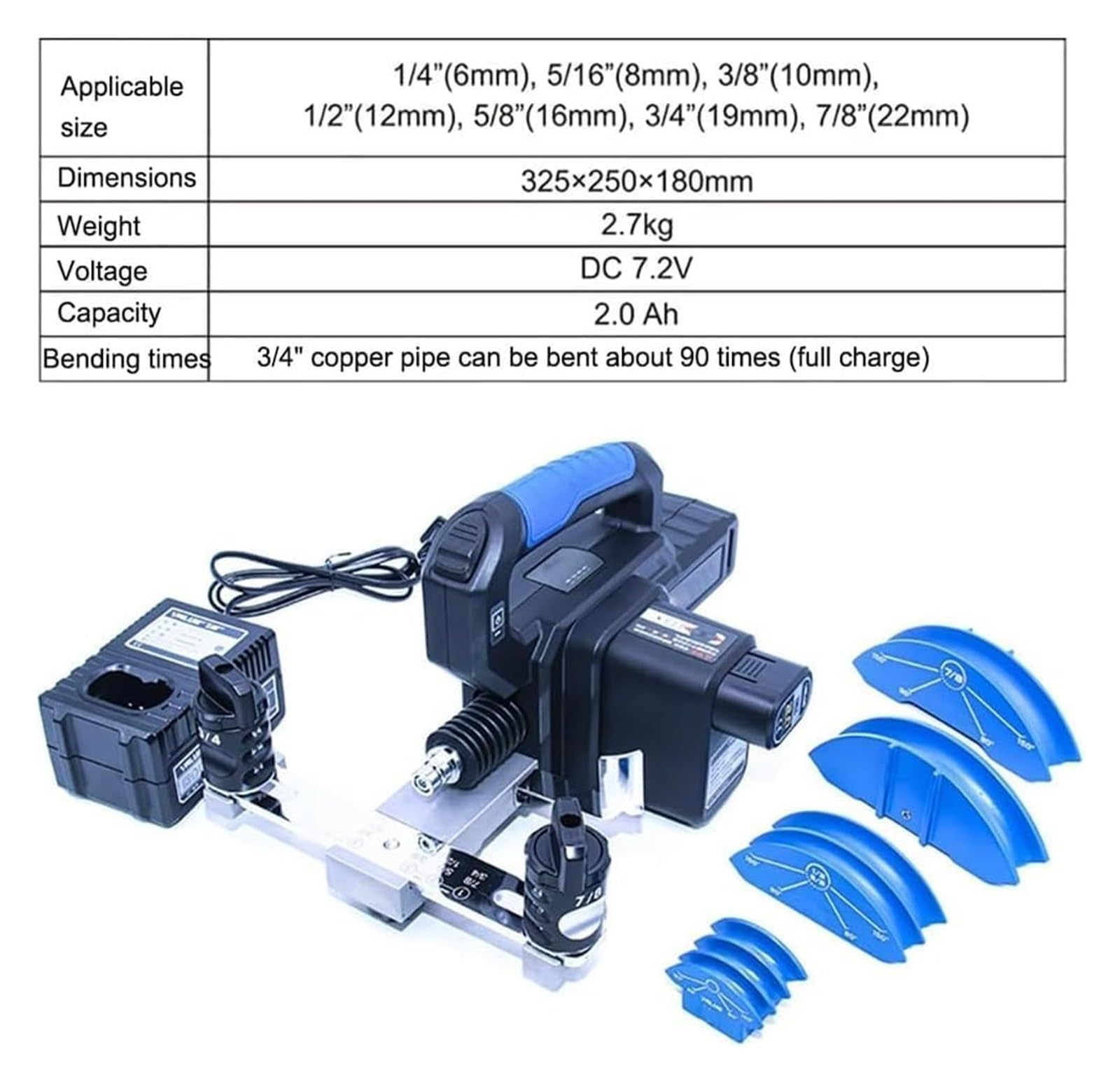 Dobladora eléctrica de tubos, herramienta de doblado de tubos de cobre, trinquete de refrigeración recargable, tubo de 1/4 a 3/4 pulgadas