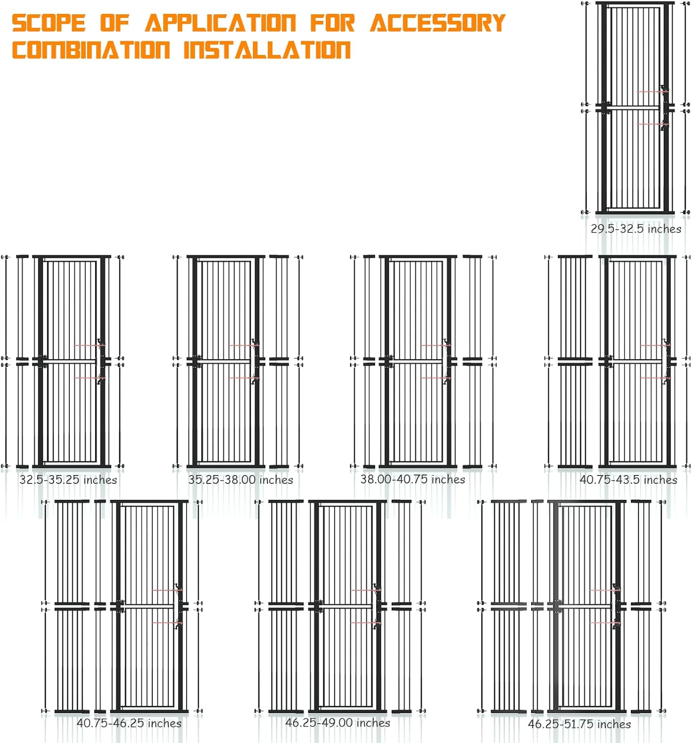 74.8" Extra Tall Pet Gate for Cat, 29.5"-51.6" Extra Wide Cat Gate with 8 Pressure Bolts, NO Drilling Pressure Mounted Tall Dog Gate Indoor, Black