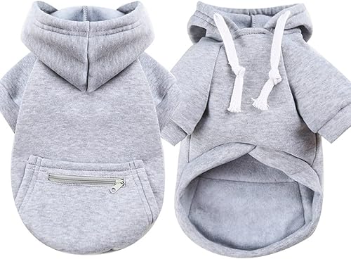 Miniatura 4 de PETCARE Sudaderas con capucha para perros pequeños, suéter gris cálido y suave de forro polar con bolsillo, suéteres de invierno para cachorros y