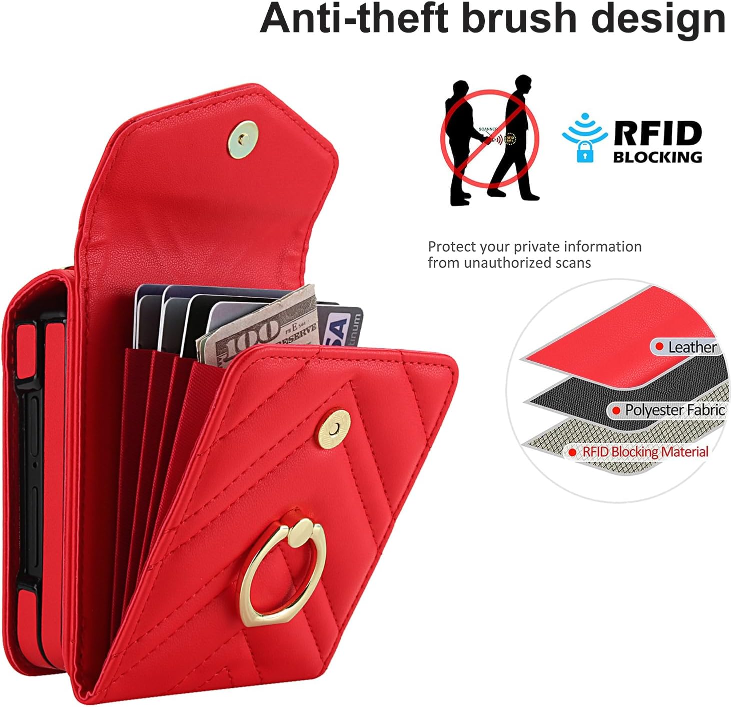 Asuwish Phone Case for Samsung Galaxy Z Flip 7 5G Wallet Cover with Ring Stand Credit Card Holder Slot Crossbody Strap Lanyard RFID Blocking Purse Cell ZFlip 7Z Z7 G Flip7 ZFlip7 Women Men Girls Red