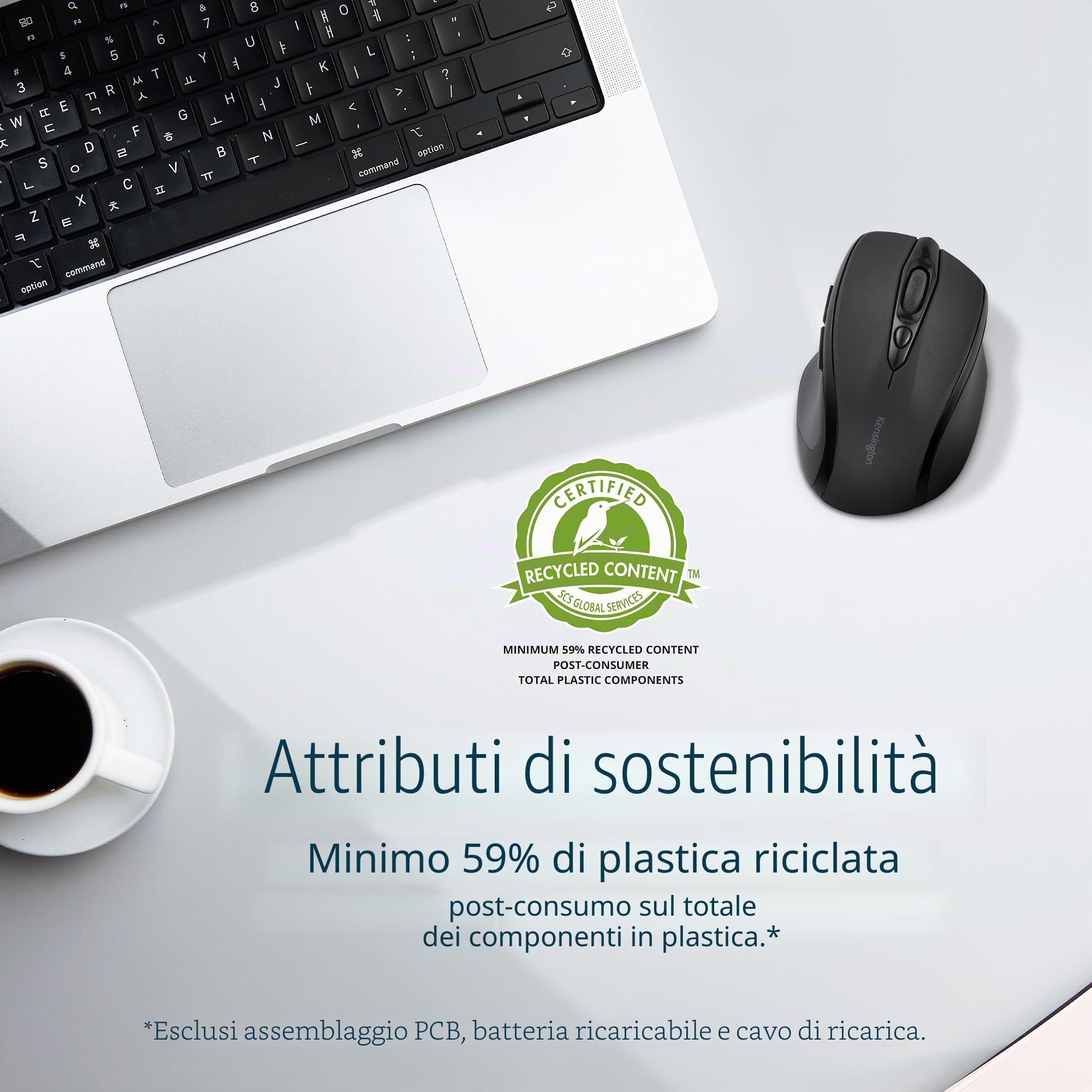 Kensington MY310 EQ Mouse Wireless con Rotella di Scorrimento Cliccabile, Compatibile con Windows, macOS e ChromeOS, Composto al 59% da Plastica Riciclata Post-Consumo (SCS)*, (K72481WW)