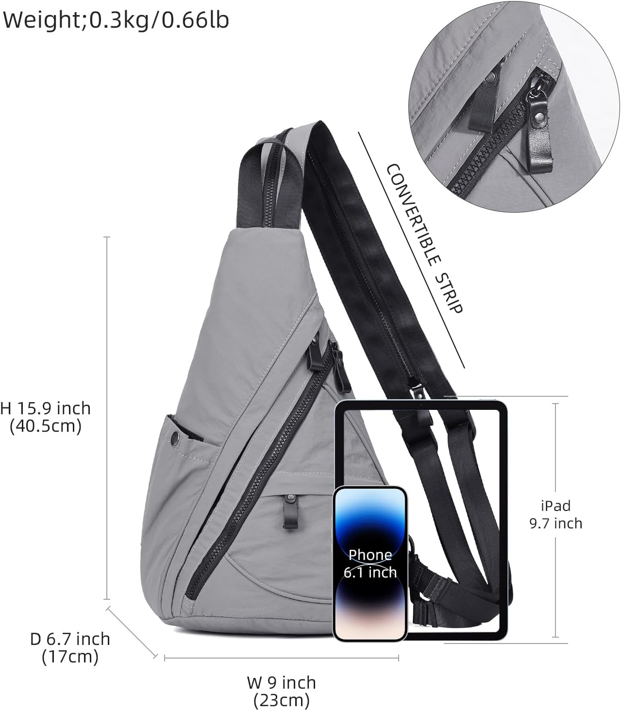 KL928 Crossbody Sling Backpack Nylon Cross Body Bag Travel Hiking Shoulder Bags Daypack Rucksack Unisex (Grey) - Image 2