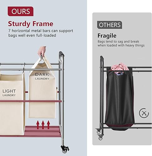 Miniatura 4 de Tajsoon Carrito clasificador de ropa sucia de 4 bolsas, cesta clasificadora de cestas de lavandería con ruedas resistentes con cerradura para