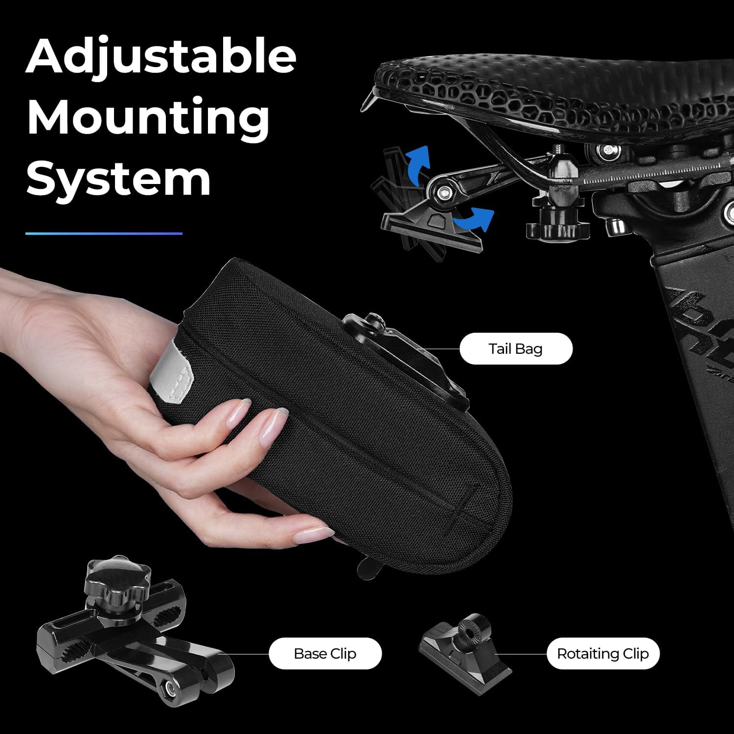 Road Bike Seat Bag - 0.3L Waterproof Cycling Saddle Pack with Quick-Release, Minimalist Design for Cycling Essentials,Matte Black