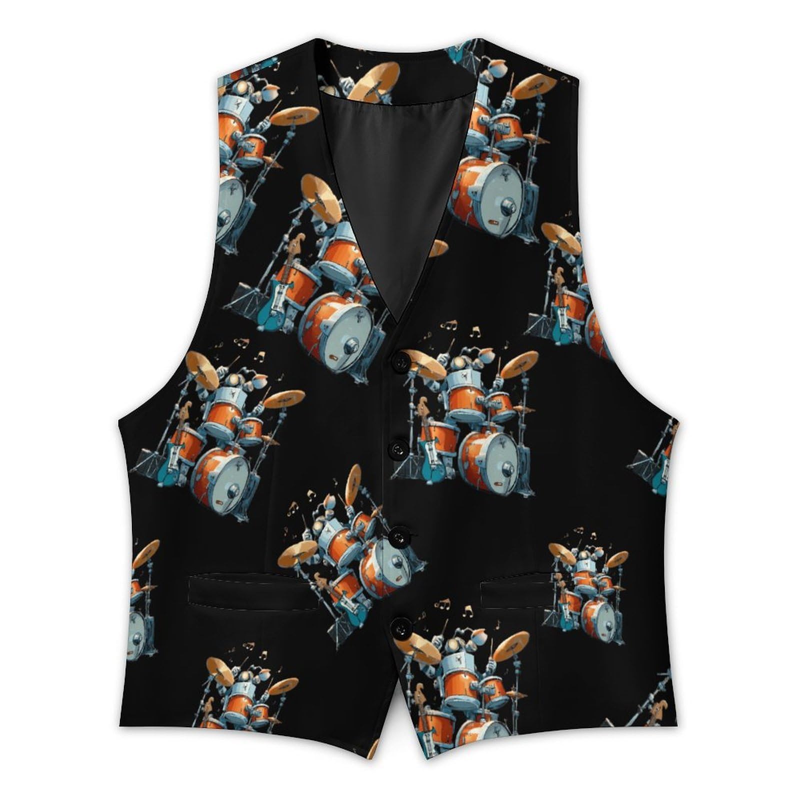 Drum Kit Playing Rock And Roll - Gilet casual da uomo con 2 tasche | Slim Fit Gilet Gilet Business Formale Gemelli Vestito