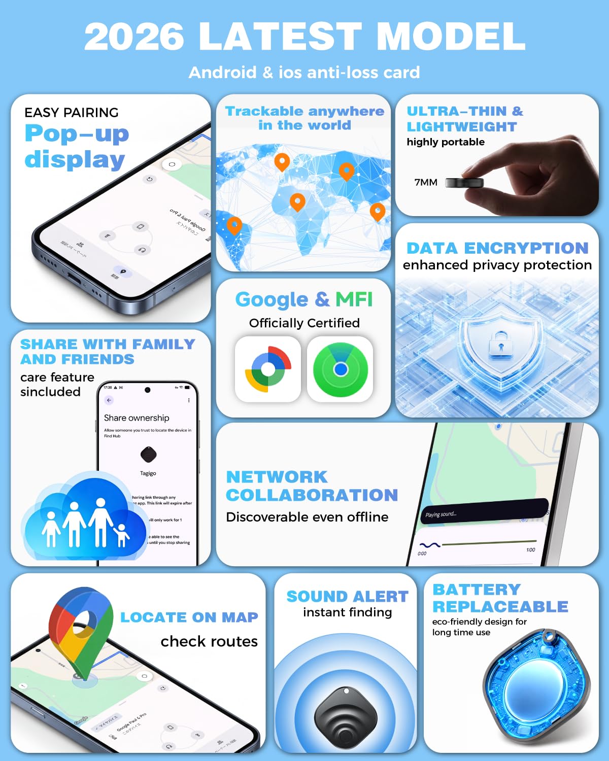 Air Tags pour Android, Air Tags-Lot de 4 étiquettes de suivi d'air avec 6 étuis, autonomie de 2 ans, traqueurs Google et Apple Find pour l'application Google Find Hub et Apple Find My, traqueur de