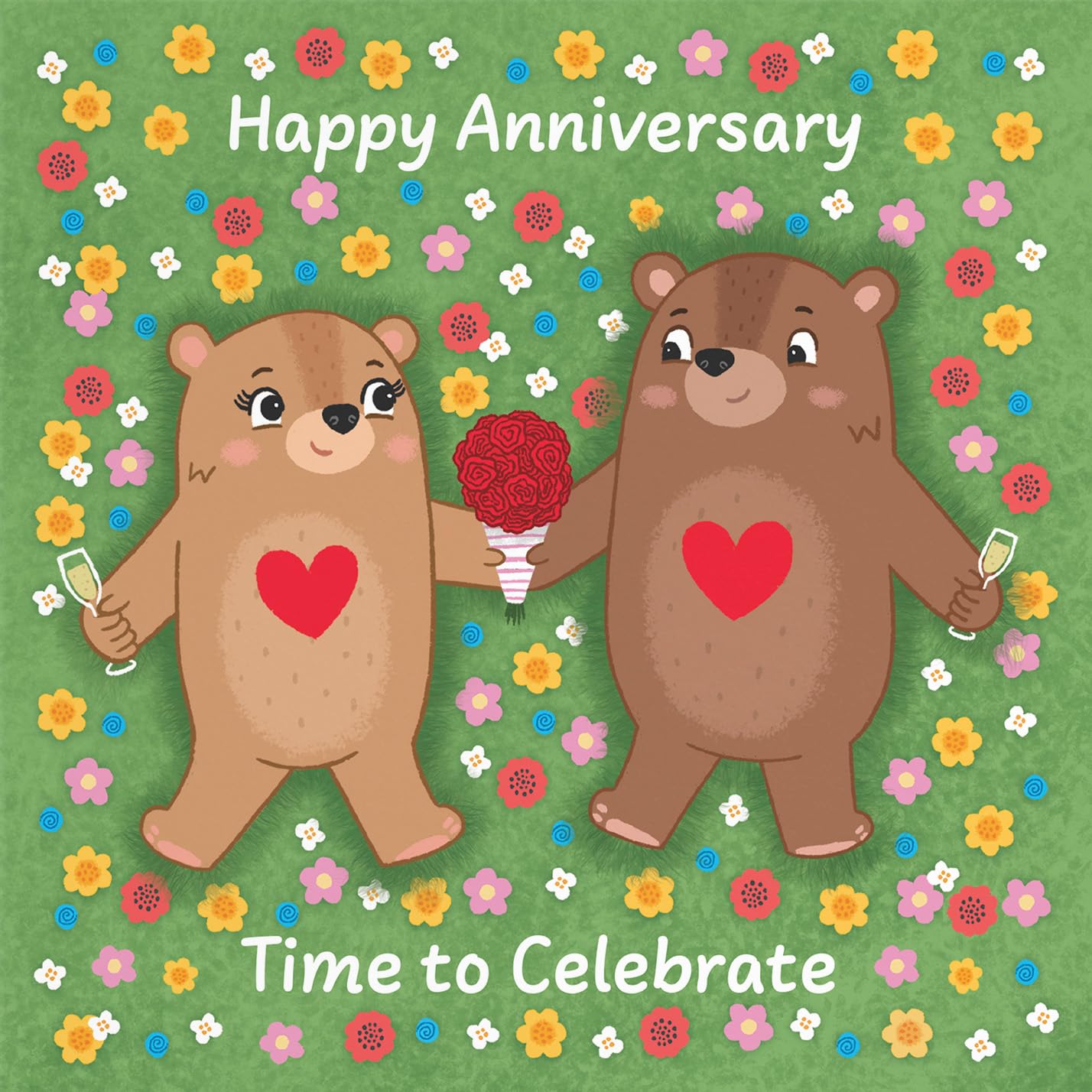 Hunts England, Cute Flowery Bears Anniversary Card, for Him Her, Couple, Men, Women, Fun Bears Anniversary Card - Image 2