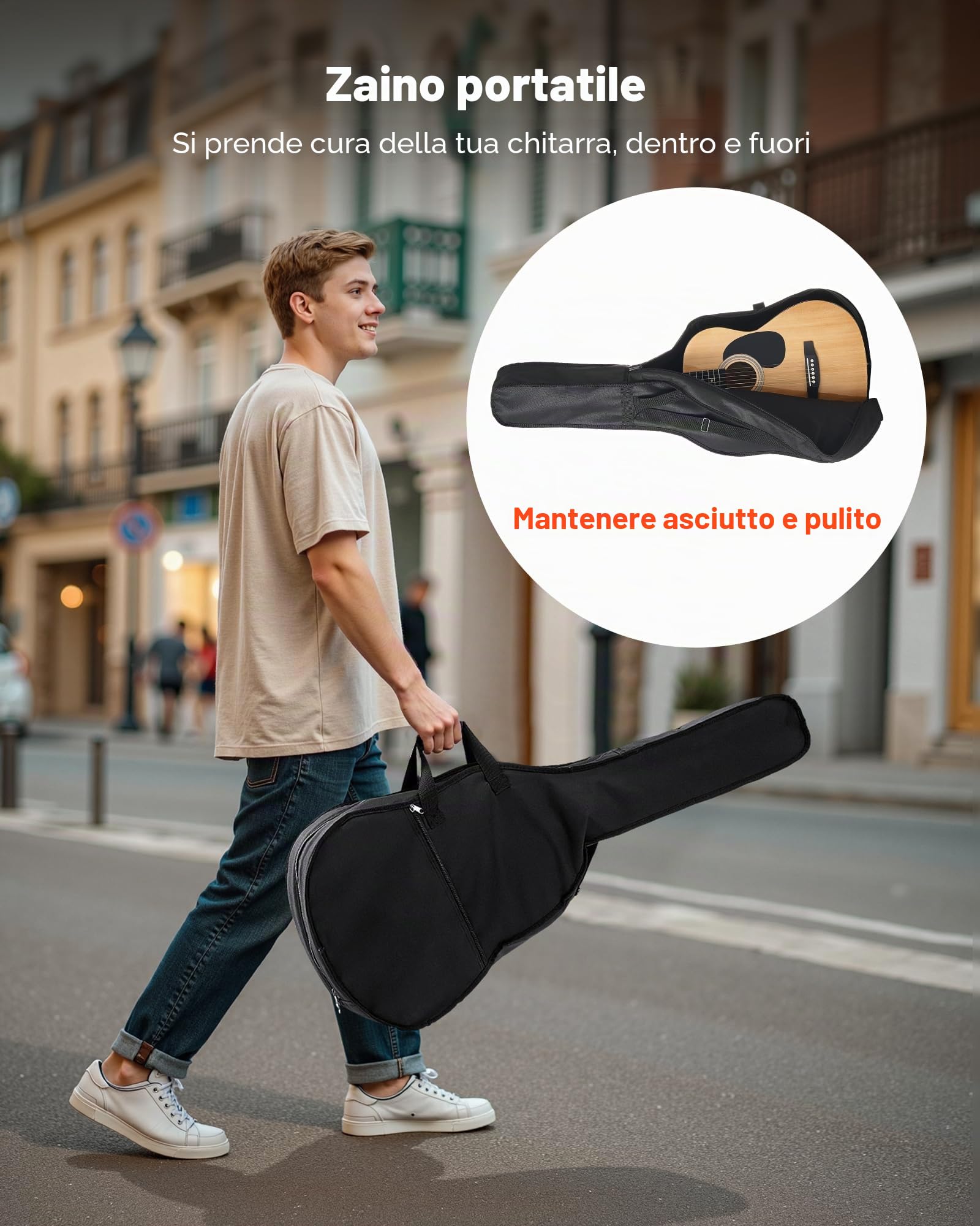 VEVOR Chitarra Acustica Dreadnought 990,6 mm Chitarra Acustica a 6 Corde con Tavola Armonica in Abete Massello Naturale, Custodia Morbida, Accordatore, Tracolla, Corde in Acciaio, Plettri, Capotasto