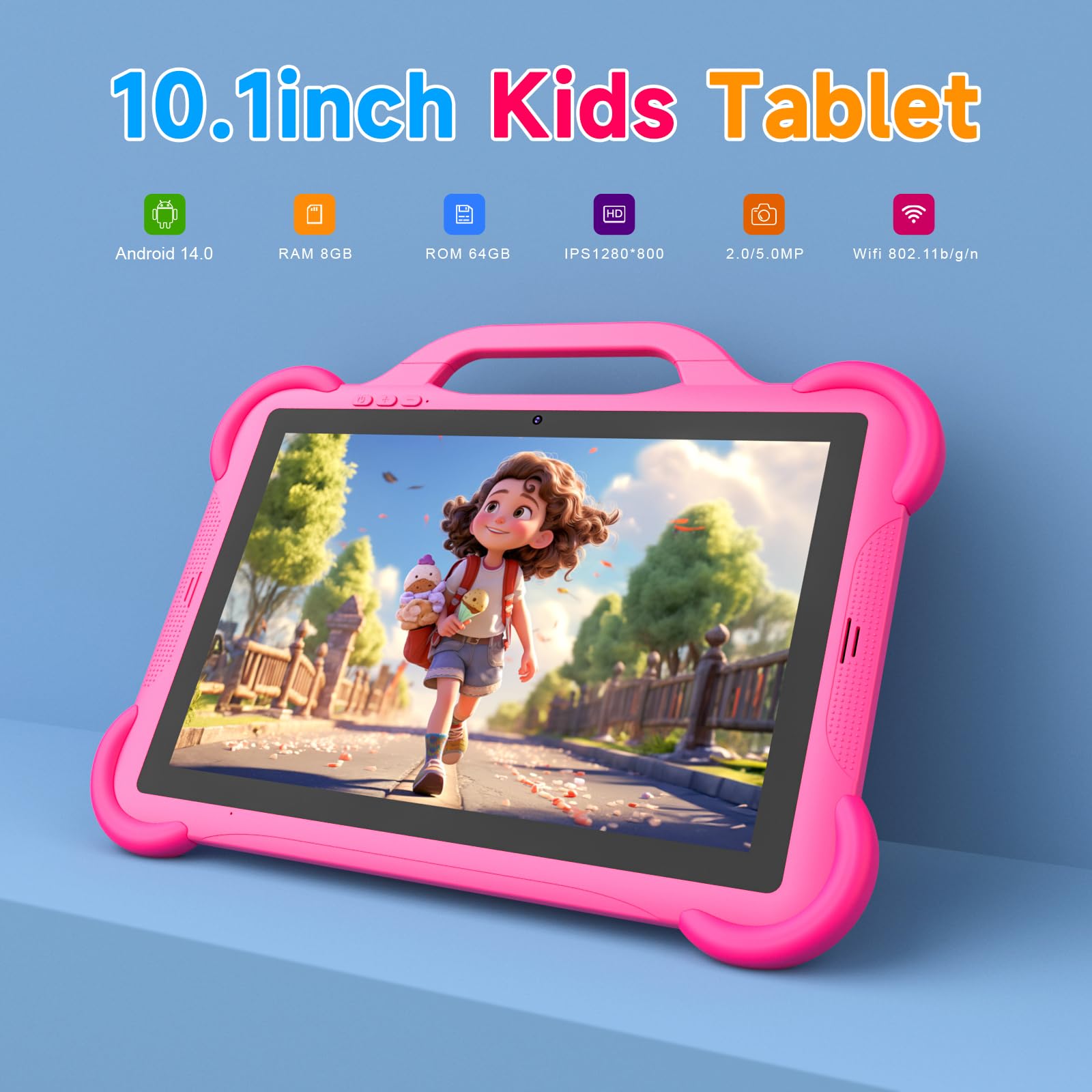 Tablet Android 14 para niños pequeños - Pantalla IPS de 10.1, 8 GB de RAM+32 GB de ROM, aplicación de control parental, pestaña WiFi 3