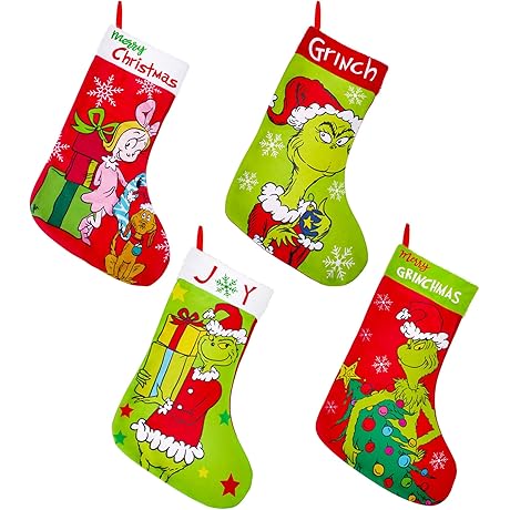 4 Pack Grinch Christmas Stockings 18 Inch