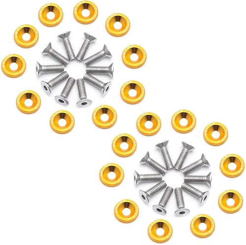 Miniatura 2 de Xotic Tech - Kit de 20 piezas de aluminio para parachoques de parachoques de motor, tornillo de bahía, arandela de tornillo (dorado)