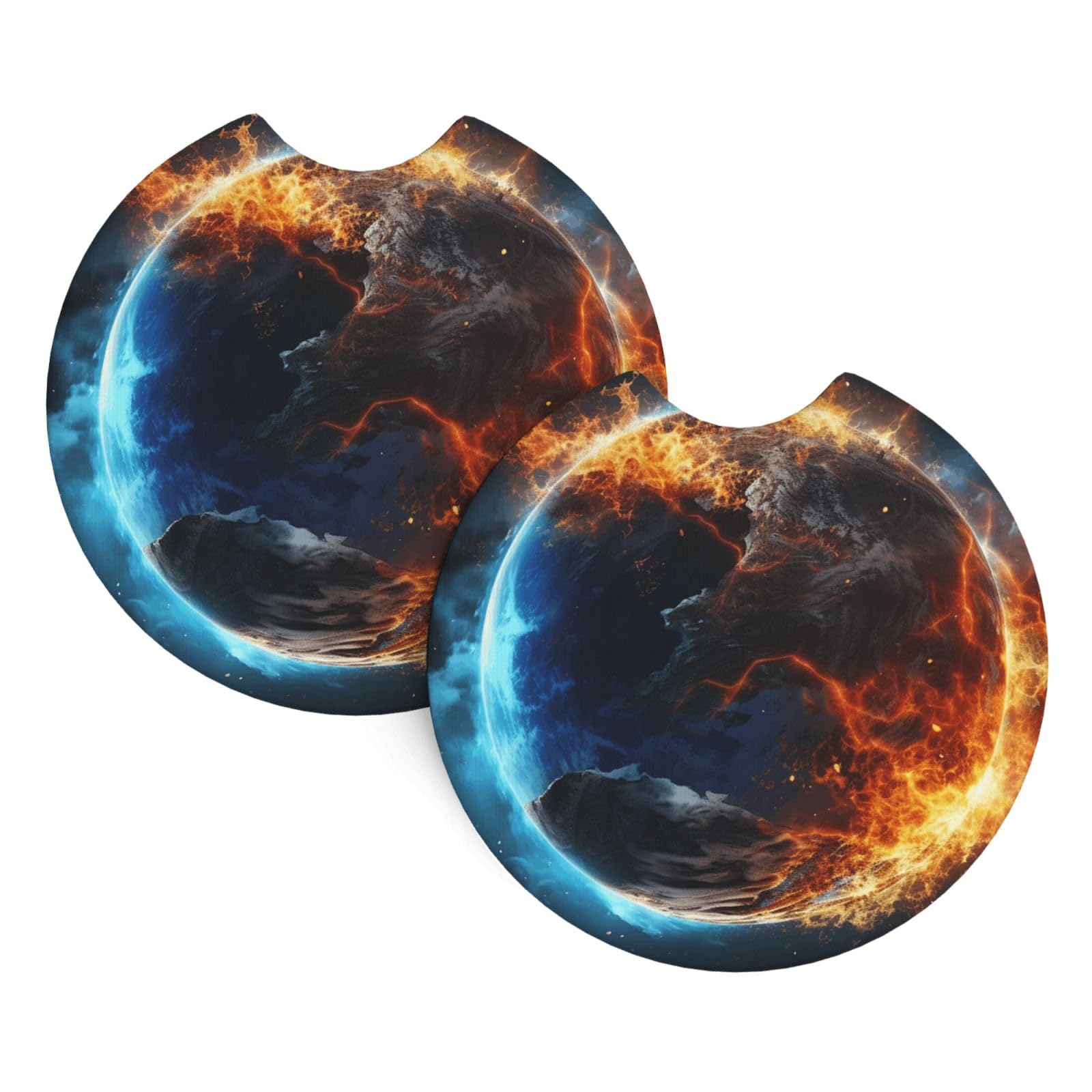 2 Pack Car Coaster for Cup Holders Planet Ice and Fire Car Cup Coaster 2.7" Neoprene Non-Slip Automotive Cup Mat Universal Auto Car Interior Accessories for Women Men Cup Pad