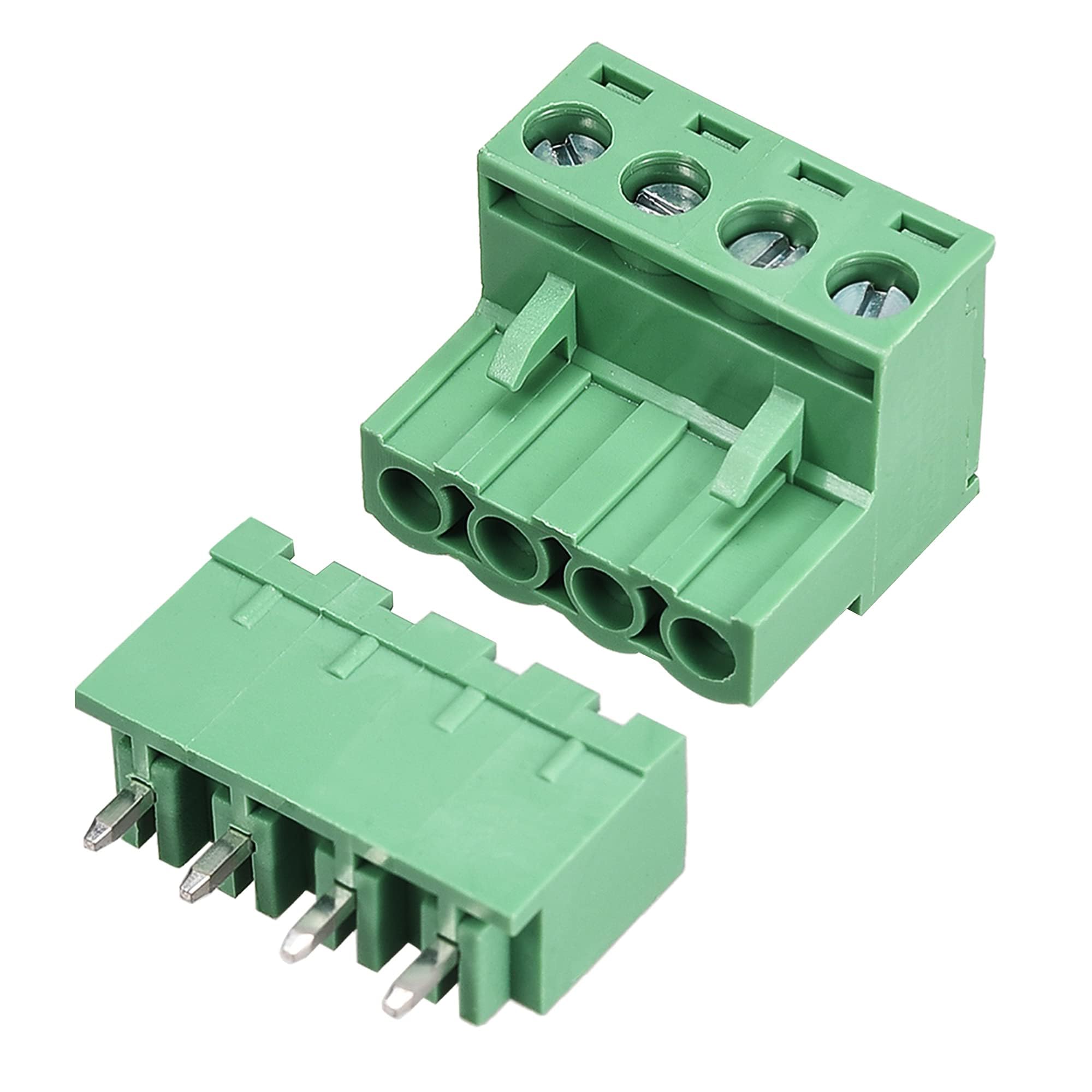 TA-VIGOR 4 Pin 5.08mm Pitch PCB Screw Terminal Block Set, Male and Female Connector Blocks Electrical, 300V 15A, Green, 5 Sets