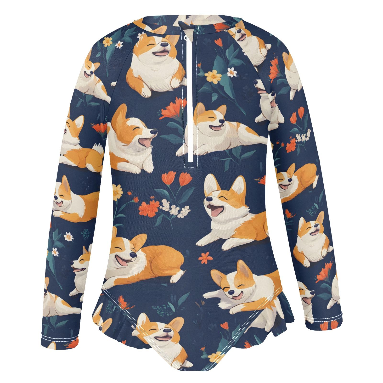 ALAZA Toddler Swimsuit Girl Bathing Suit Swimwear Rash Guard Corgis Cute Dogs Long Sleeve 3T