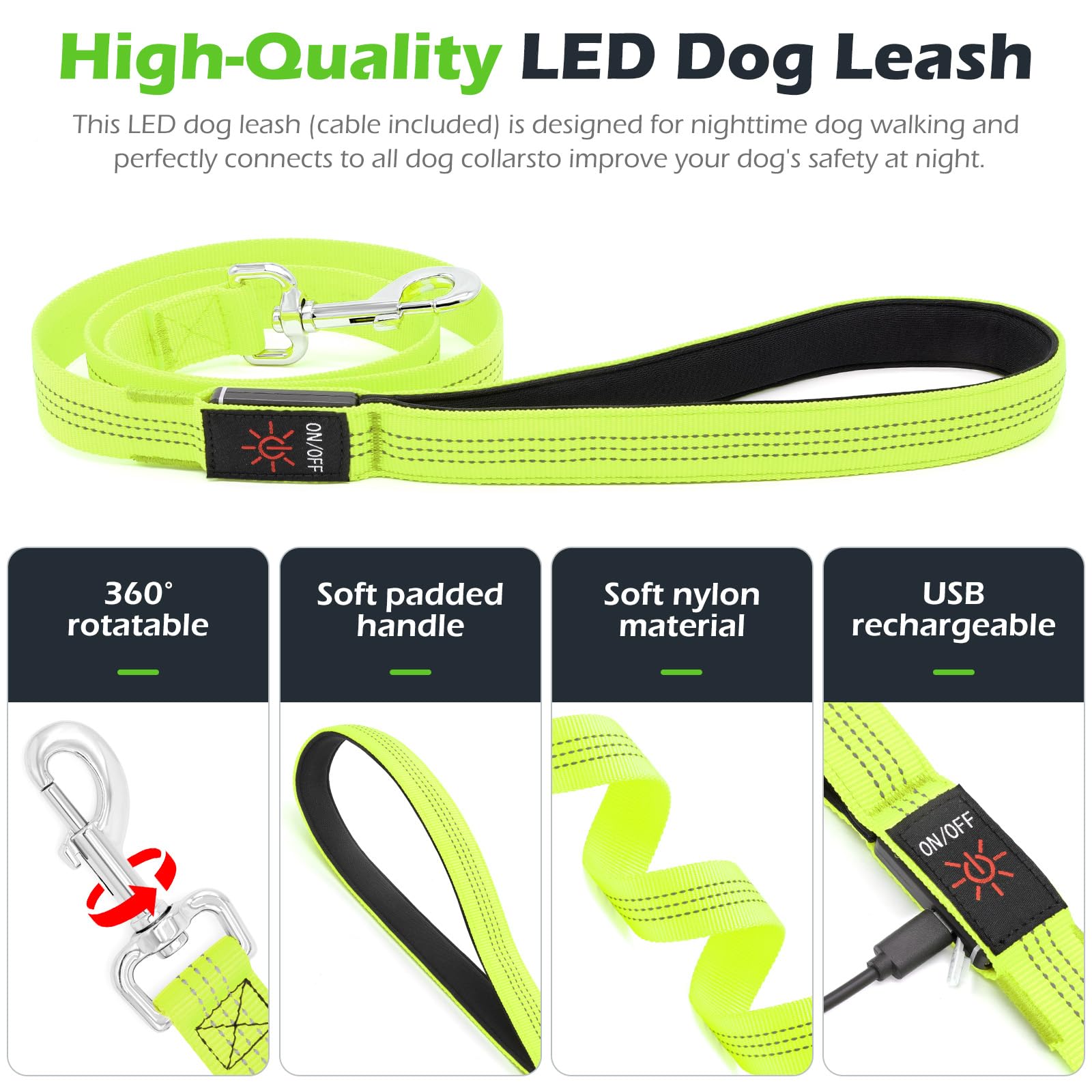 LED Dog Leash, Bpawser Light Up Dog Leash Micro USB Rechargeable - Image 4