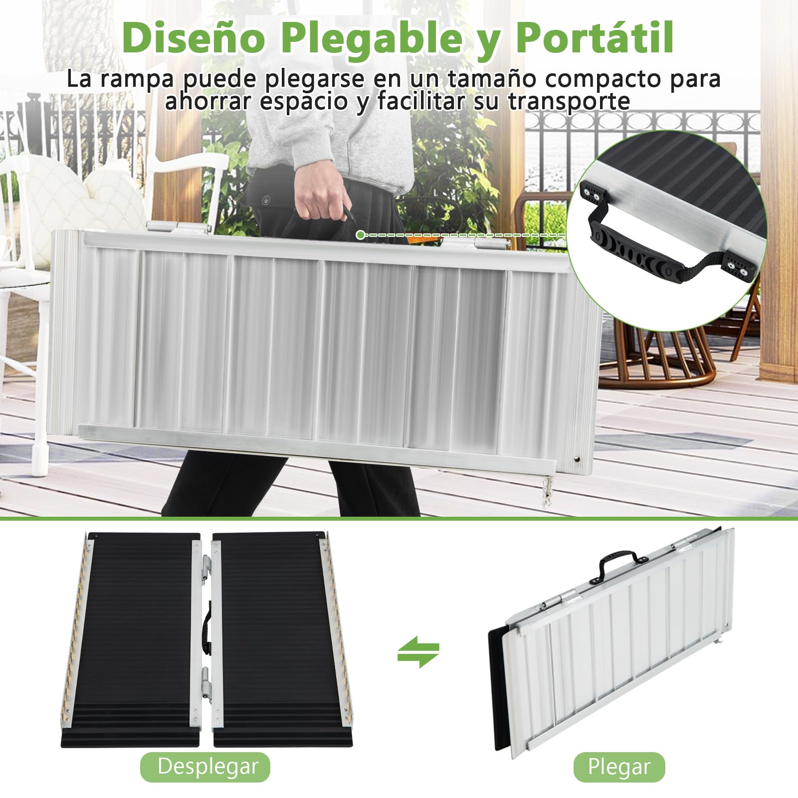 COSTWAY Rampa Portátil de Aluminio para Silla de Ruedas, Rampas Plegables con Placa de Transición y Superficie Antideslizante para Umbrales Escaleras (91 cm)
