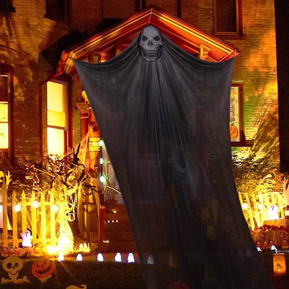 Fantasmas Colgantes De Halloween Con Ojos Iluminados | 105x85 Cm, Tela Y Plástico, Para Colgar En árboles, Ventanas, Interior/exterior - Pack De 2 Unidades