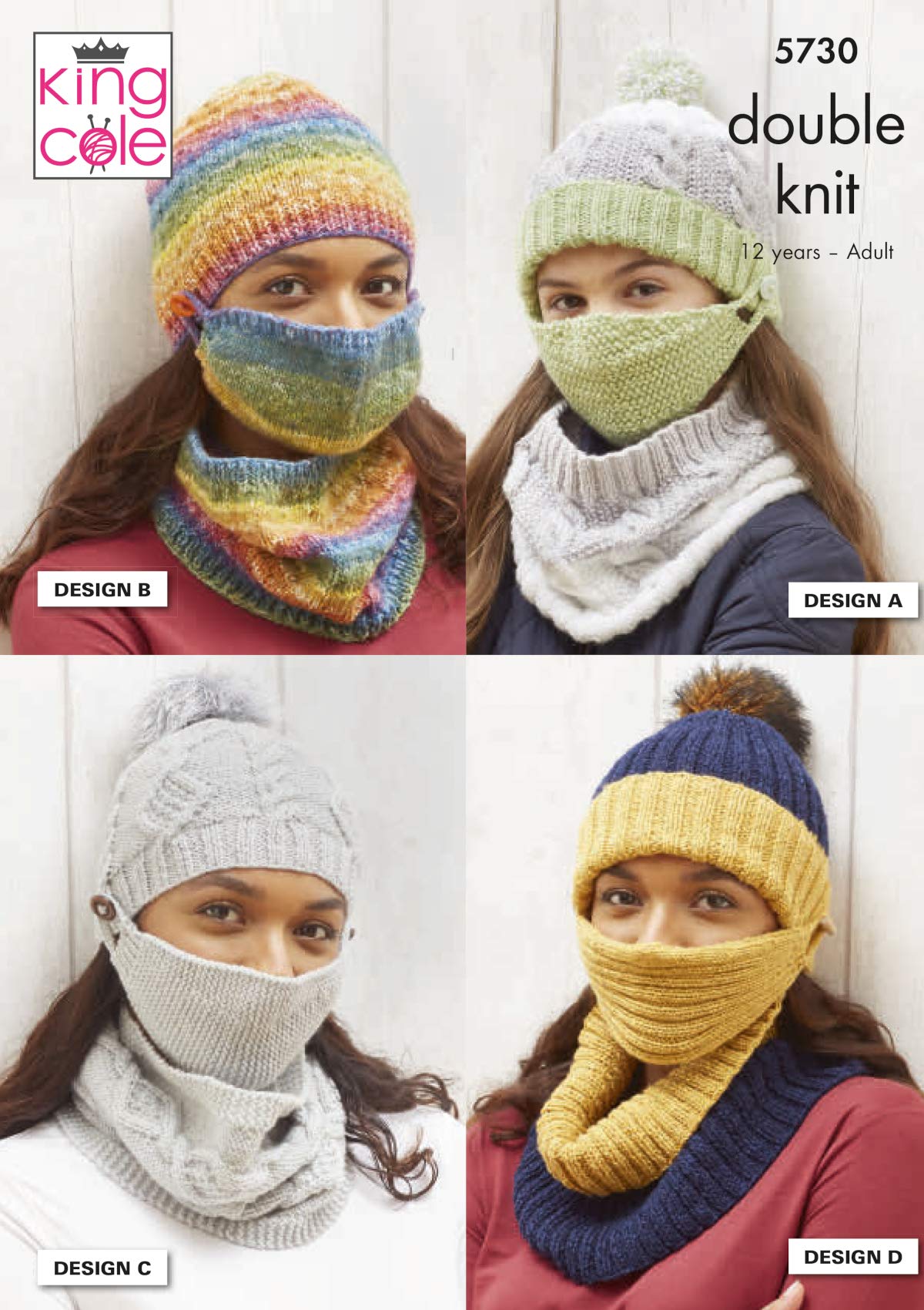 King Cole DK Knitting Pattern Hats Face Coverings and Cowls 5730