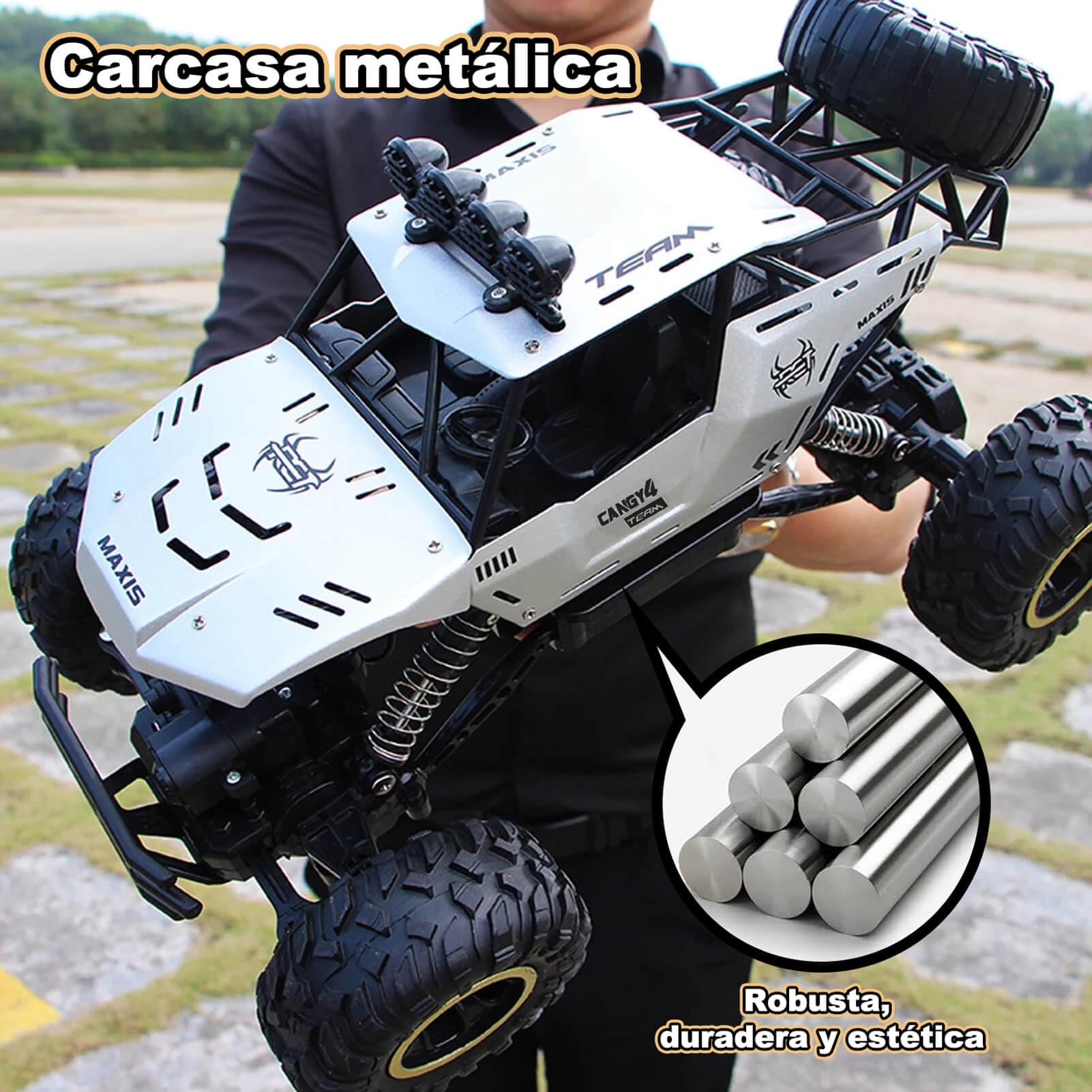 Jiakora Coche teledirigido Grande 1:12, 2,4 GHz RC Coche para niños, Monster Truck teledirigido, Buggy de aleación 4WD con luz LED, 2 baterías, RC Cars Juguetes Regalos para niños a Partir de 3 años