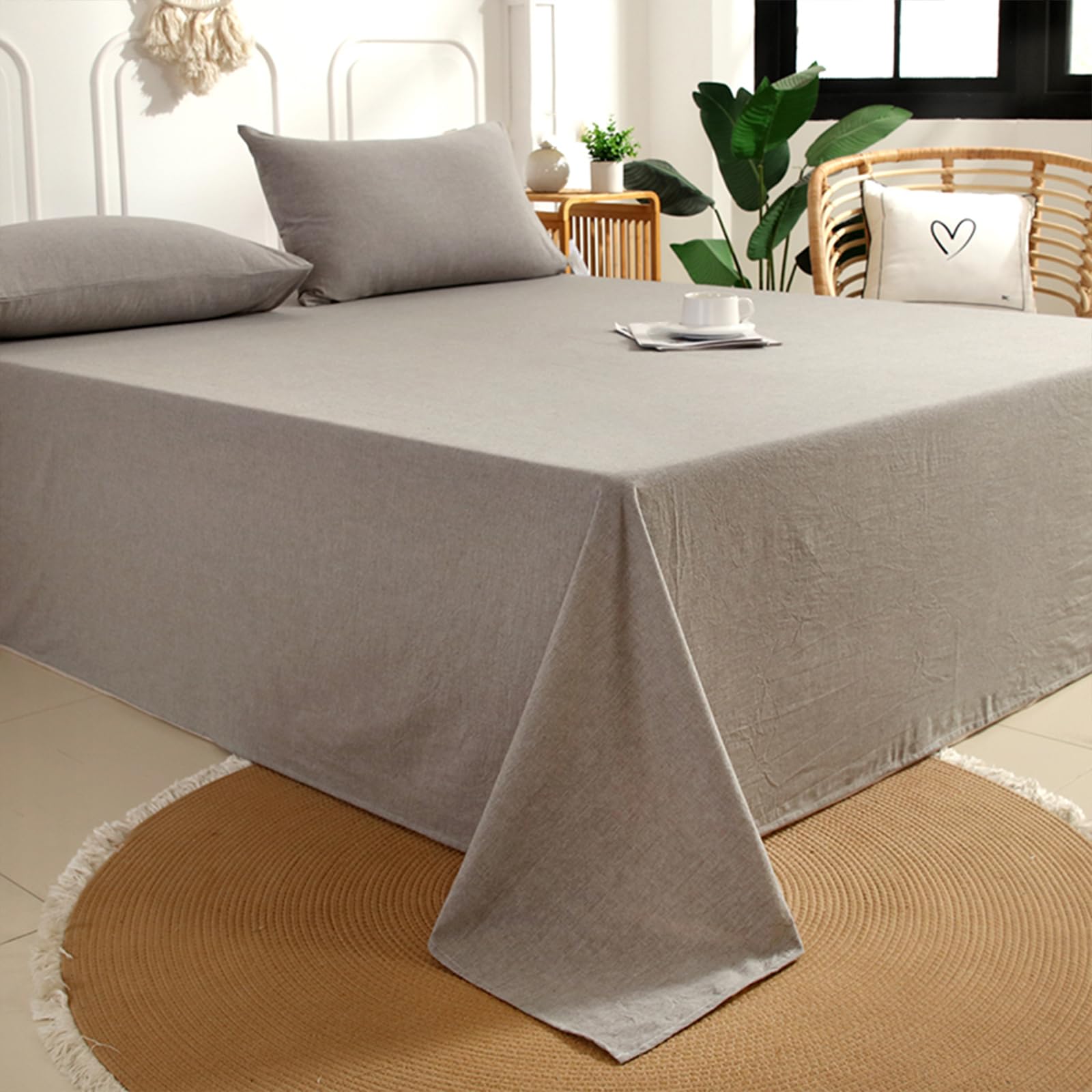 Bettlaken 250x270cm Grau | Baumwolle,Einfarbig,Extra großes Bettlaken,mit 2 x Baumwolle Kissenbezug von 50 x 75 cm,Ganzjahres,Weich & atmungsaktiv