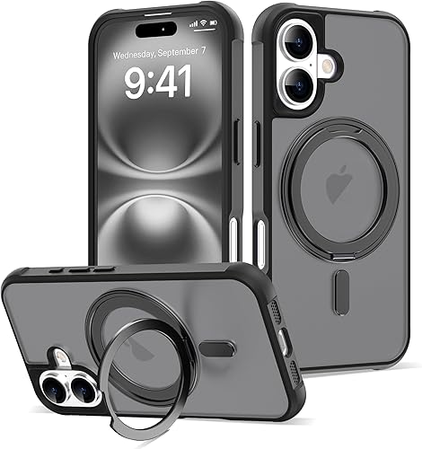 Miniatura 71 de Funda diseñada para iPhone 14 Pro Max con soporte de anillo magnético giratorio de 360° [compatible con Mag-Safe] [protección de grado militar]