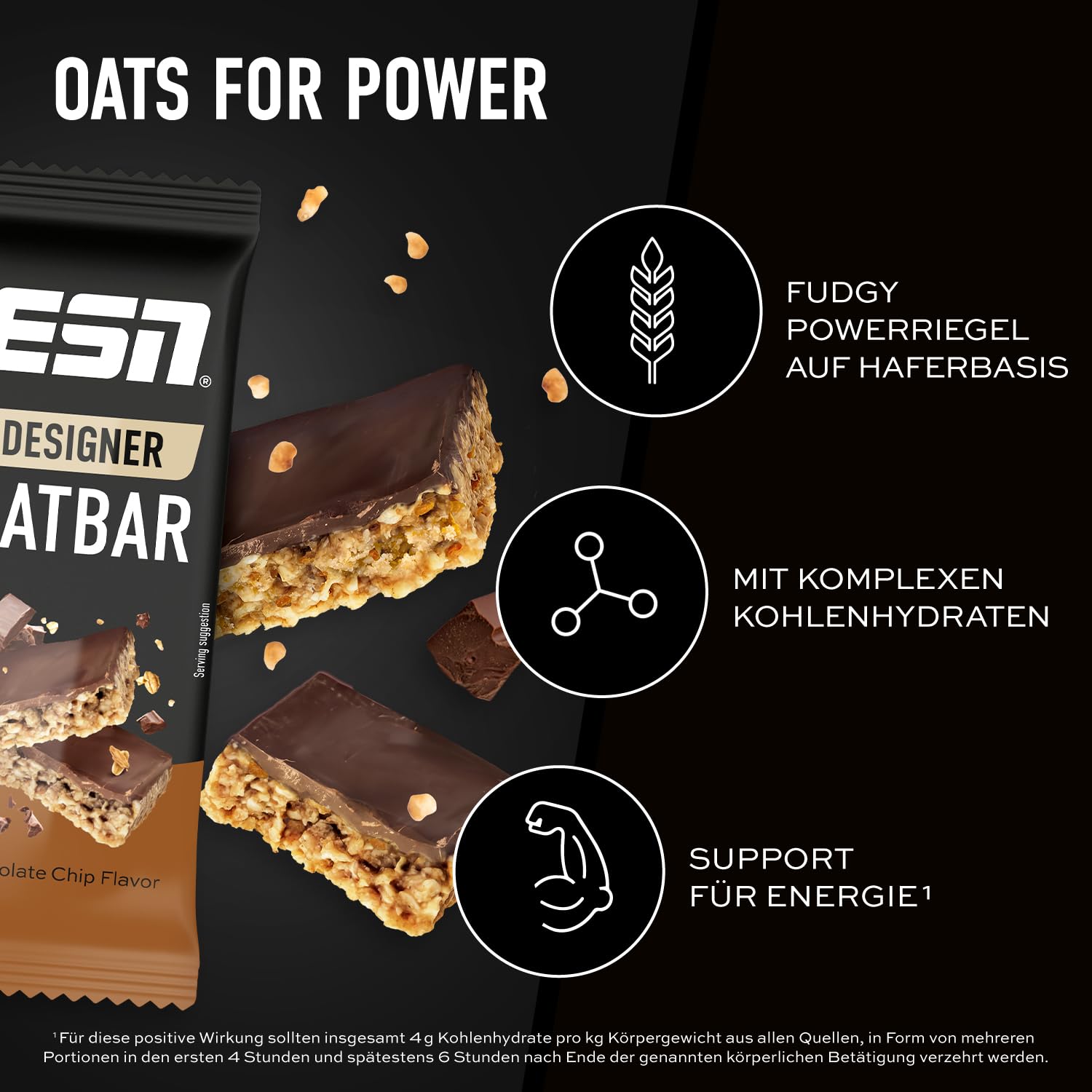 ESN Designer Oat Bar Box, Chocolate Chip V2, 12 x 100 g, Hafer Riegel auf Haferbasis - perfekt für unterwegs