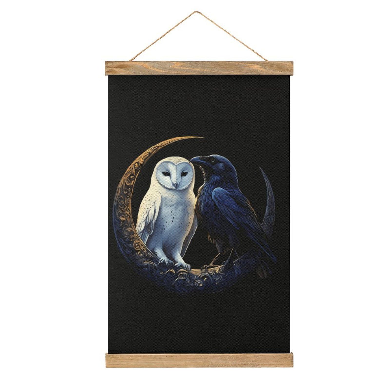 CGSBNGHA Owl-Crow-Moon Wall Art Prints Linen Hanging Painting Scroll Paintings Pictures Decor for Home