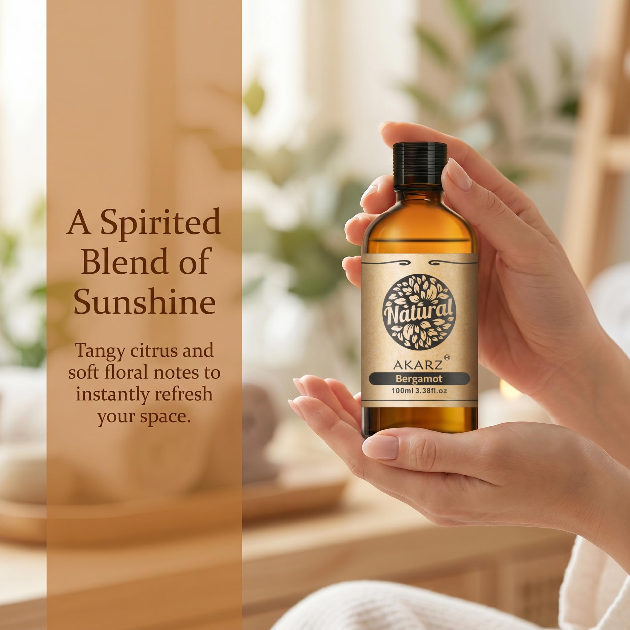 AKARZ 100ml Olejek esencjny z Bergamotu - Naturalny olejek aromatyczny do dyfuzorów, lamp aromatycznych i aromatów pomieszczeń