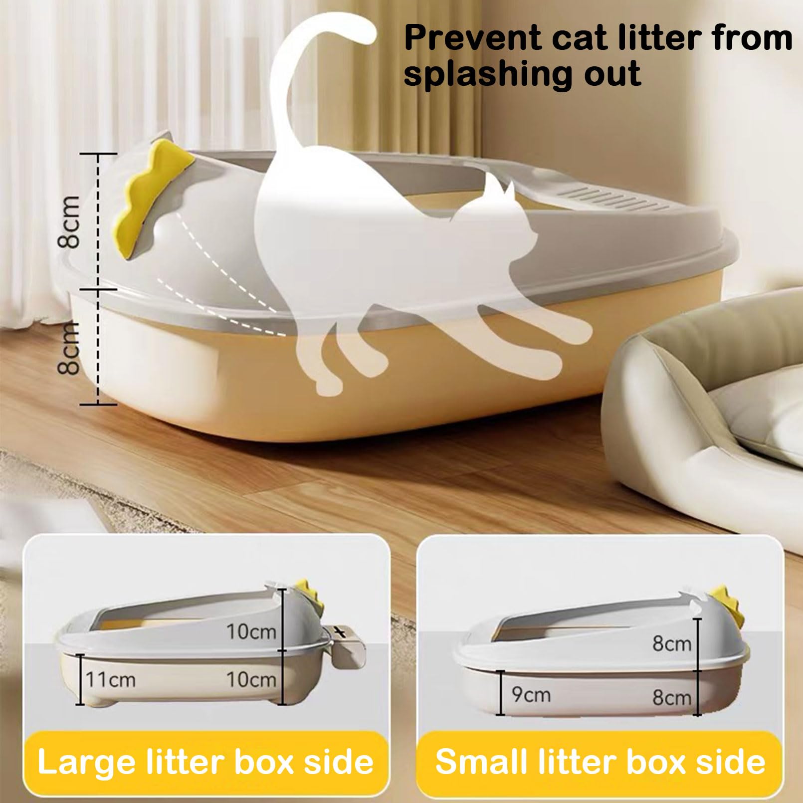 Open Litter Box, Anti-Splashing Cat Toilet with Litter Sifting Scoop - Semi-Enclosed, Removable Kitten Litter Box (White, Small)