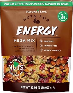 Nature's Eats Mega Trail Mix: Gluten-Free Vegan Dried Fruit Nuts & Seeds - Healthy Organic Snacks for Kids Adults, 32oz Resealable Bag
