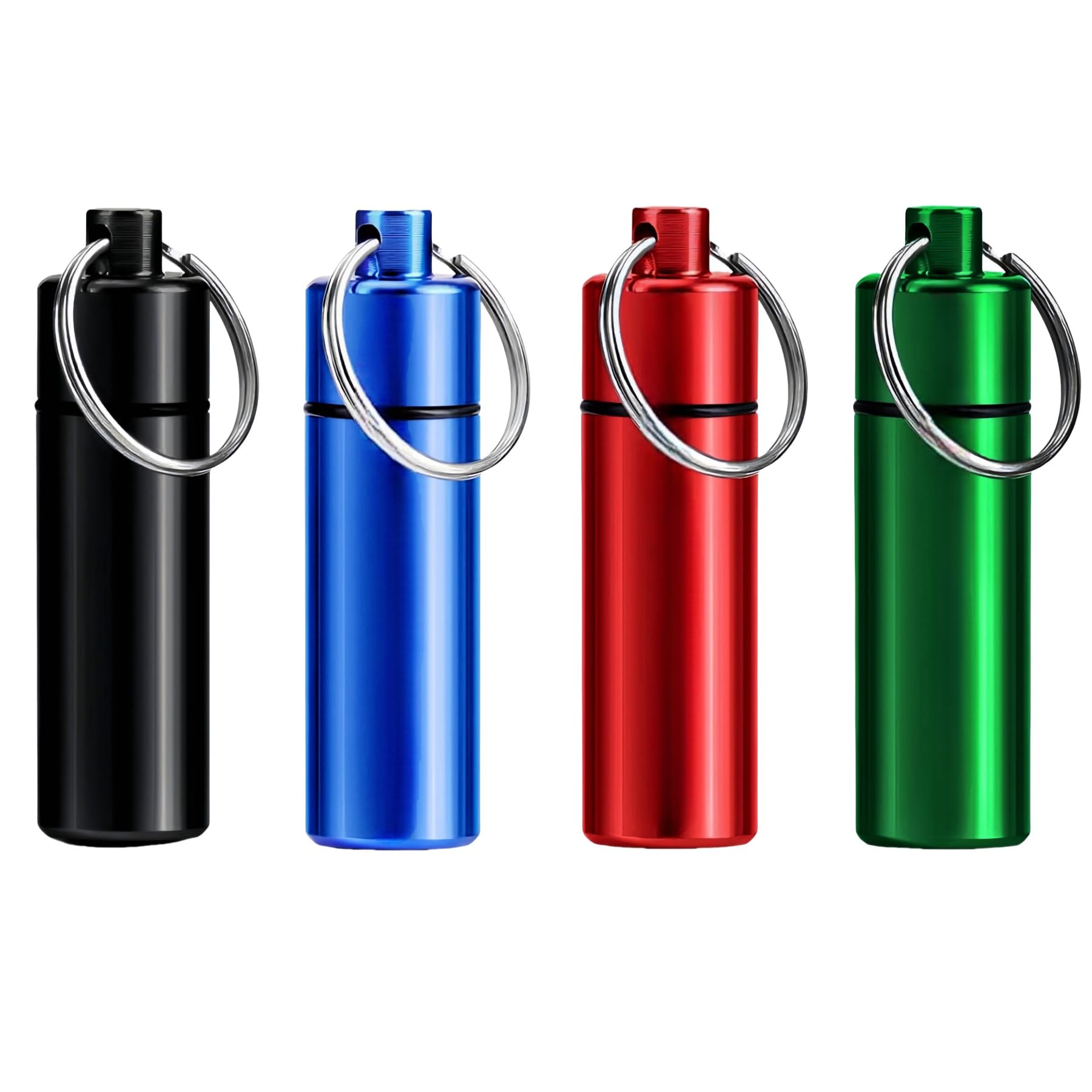 Photo 1 of OakMsOik Small Portable Pill Box Keychain Mountaineering Buckle Metal Mini Pill Organizer Case Container for Purse Waterproof Metal Pill Holder Medicine Bottle for Outdoor Camping Travel (4 Pack)
