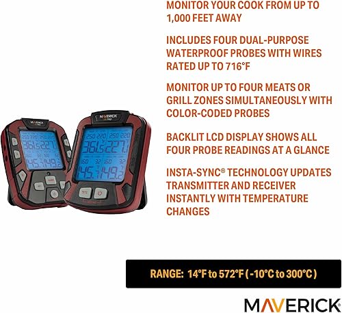 Miniatura 2 de Maverick XR-50 - Termómetro digital inalámbrico con 4 sondas para barbacoa y carne de SnS Grills