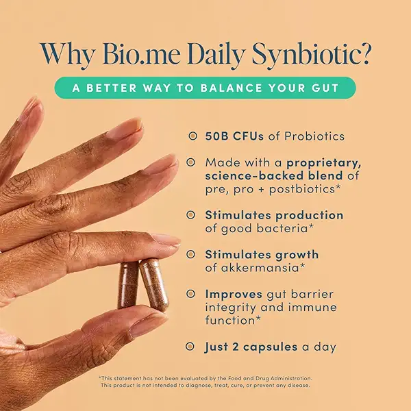 Synbiotic 3-in-1 Prebiotics, Probiotics & Postbiotics for Digestive Health, Gut Health, Immune Support & Bloating Relief for Men & Women - 50 Billion CFU Per Serving - Vegan, 60 Capsules (30 Servings) 2