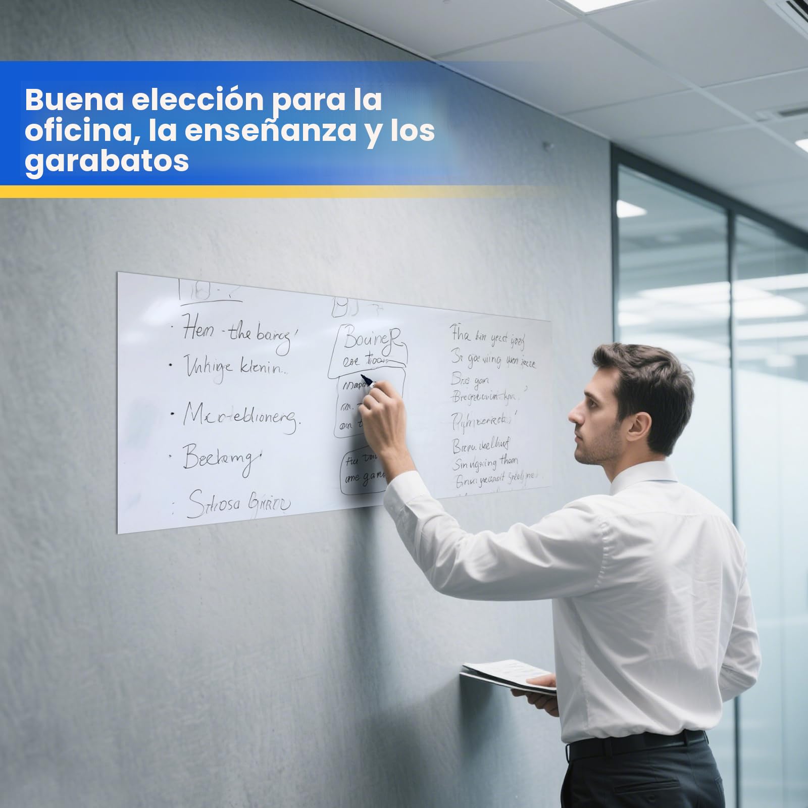 Pizarra Adhesiva Pared 40×90cm, pizarra rotulador borrable, Pizarra Blanca Magnética con Nueva Tecnología Antimanchas, Pizarra Magnética Pared para Niños, Escuela, Oficina y Hogar.