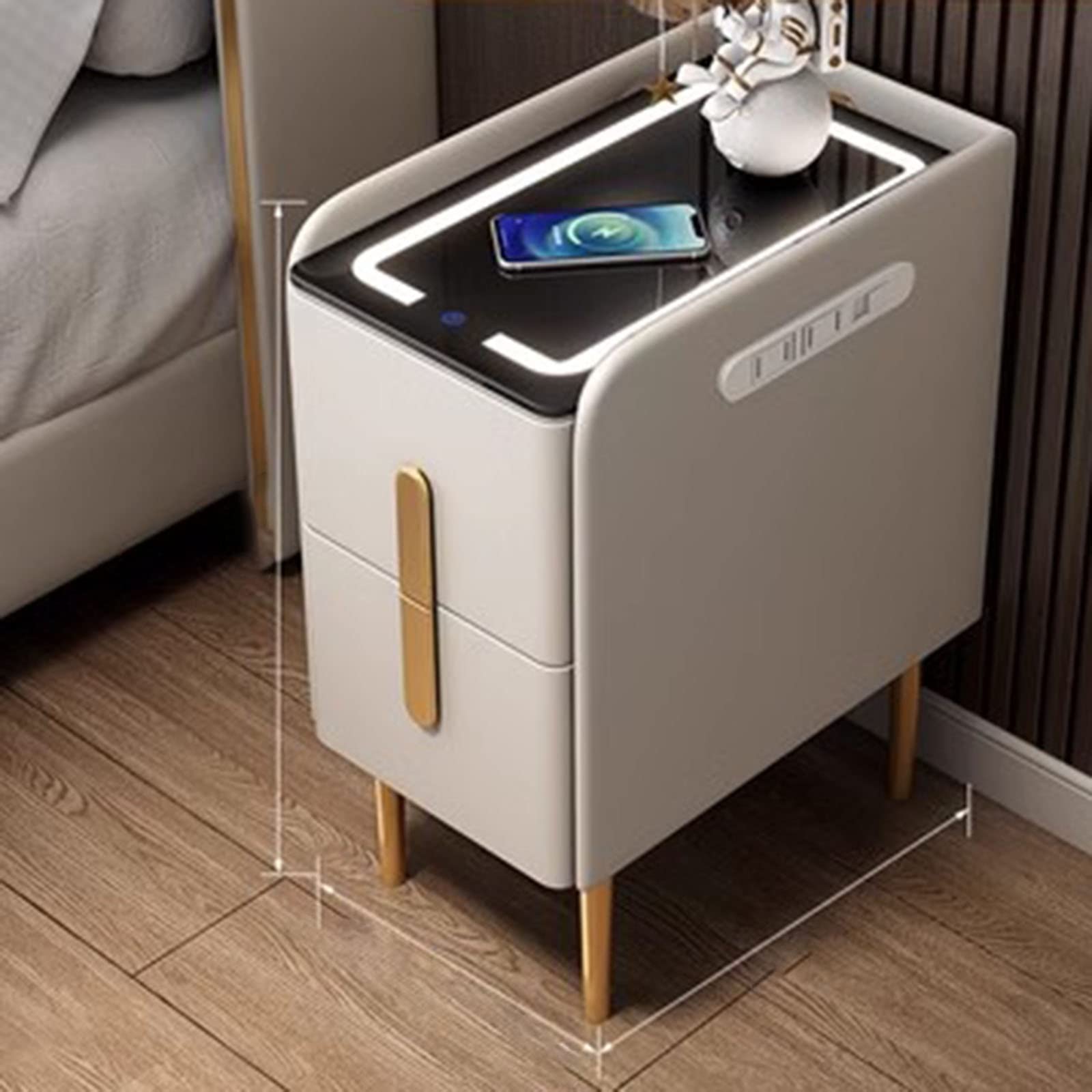 Table de chevet noire moderne pour éliminer les câbles grâce à la charge sans fil intégrée