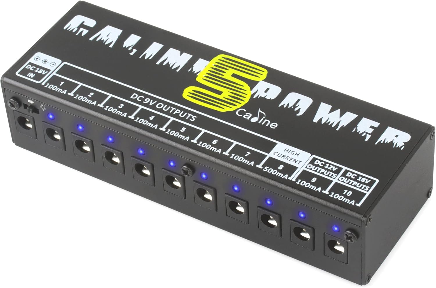 Caline CP-05 Guitar Pedal Power Supply, Pedal Board Power Supply with 10 Independent DC 9V/12V/18V Outputs(100mA/500mA), Noiselessly