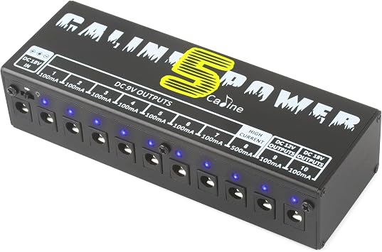 Caline CP-05 Guitar Pedal Power Supply, Pedal Board Power Supply with 10 Independent DC 9V/12V/18V Outputs100mA/500mA, Noiselessly