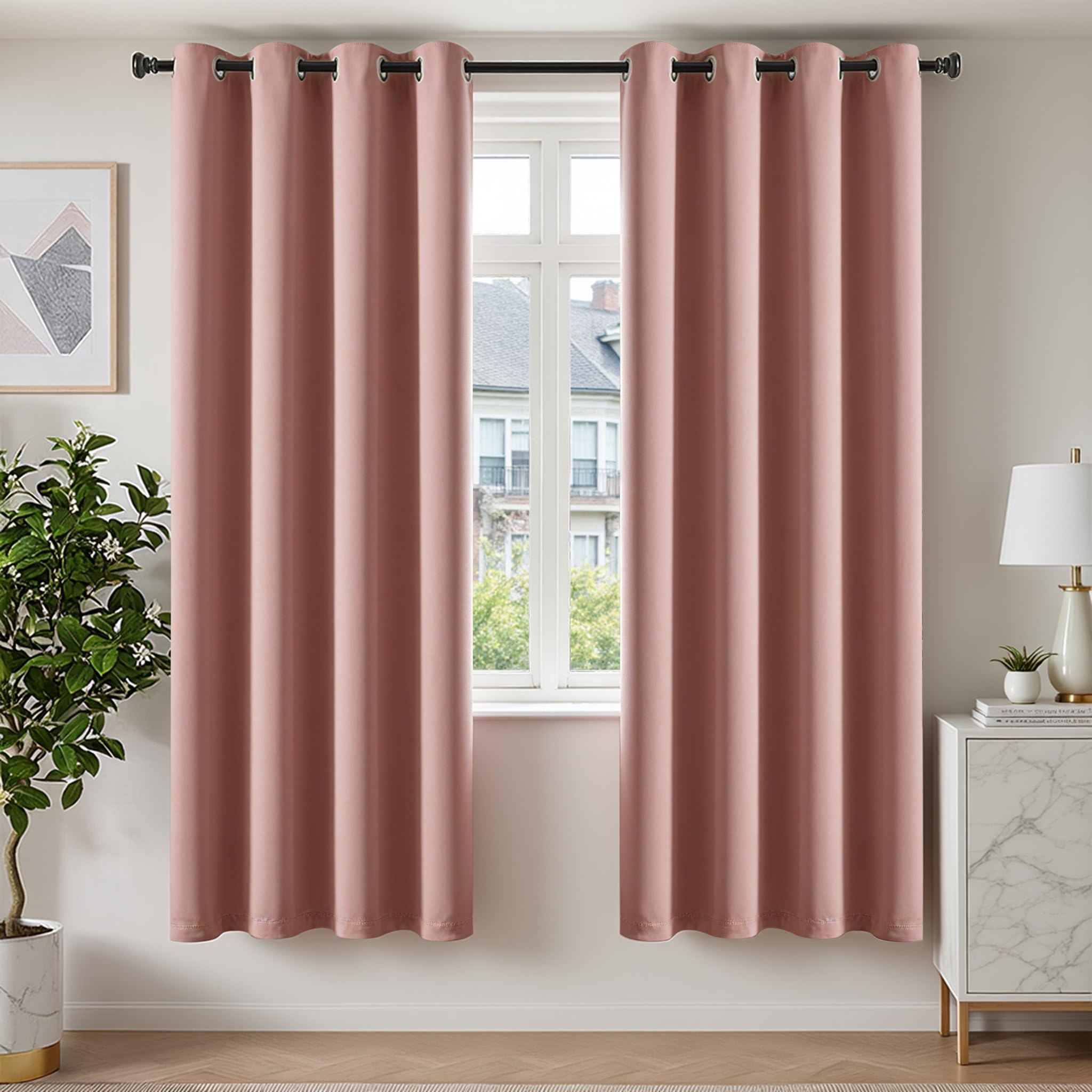 TOPICK Vorhänge verdunkelung Gardinen Blickdicht mit Ösen Fensterdekoration Blackout Curtains 220x140 cm 2er Set Verdunklungsvorhänge Schlafzimmer Türvorhang Fenster Gardinen Wohnzimmer Rosa
