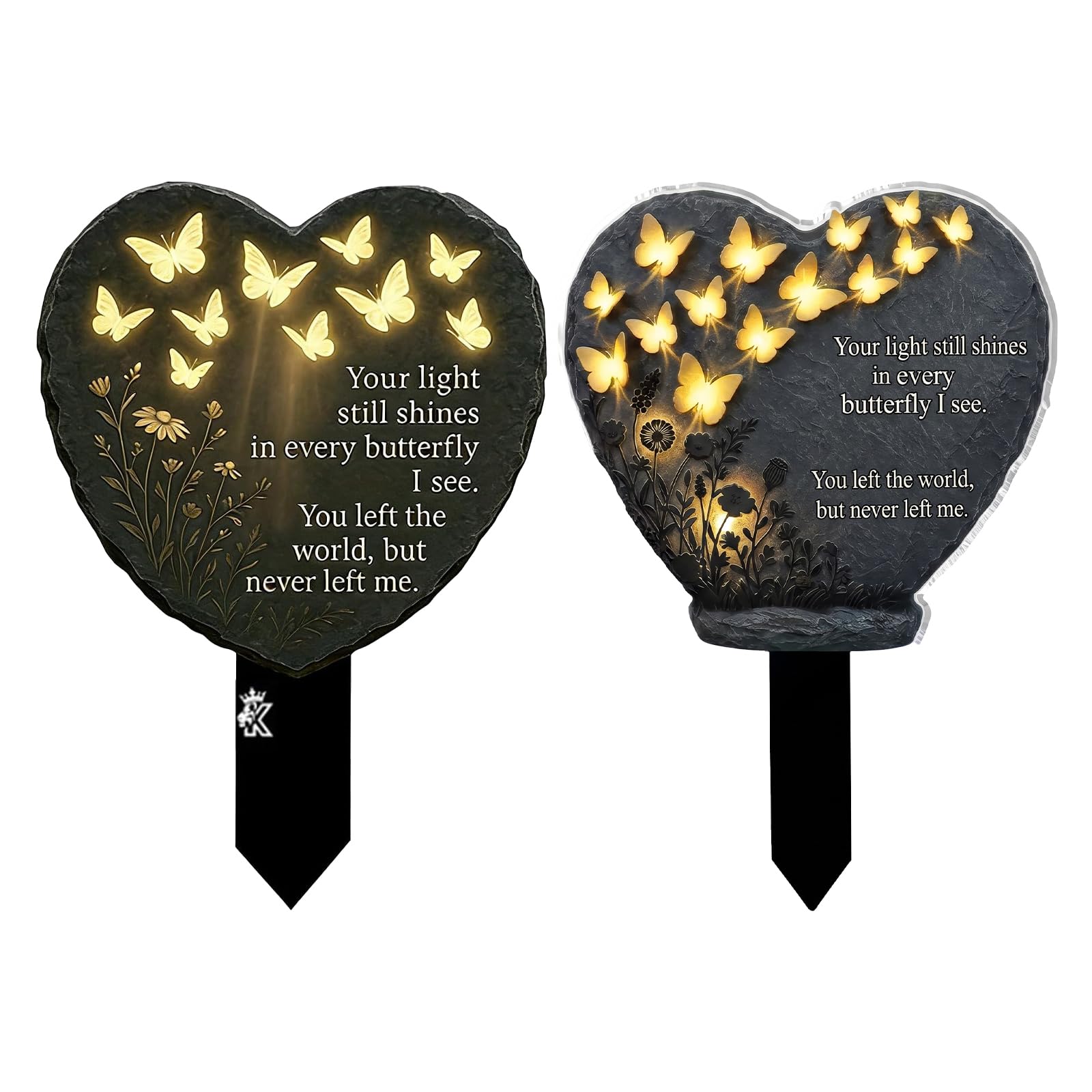 2Pcs Grave Ornaments, Heart Shape Memorial Plaques with Stakes