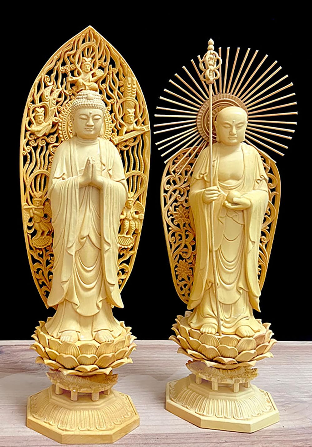Amazon｜Xixining 木彫り 仏像 阿弥陀如来 観音像 桧木製 総高さ30cm