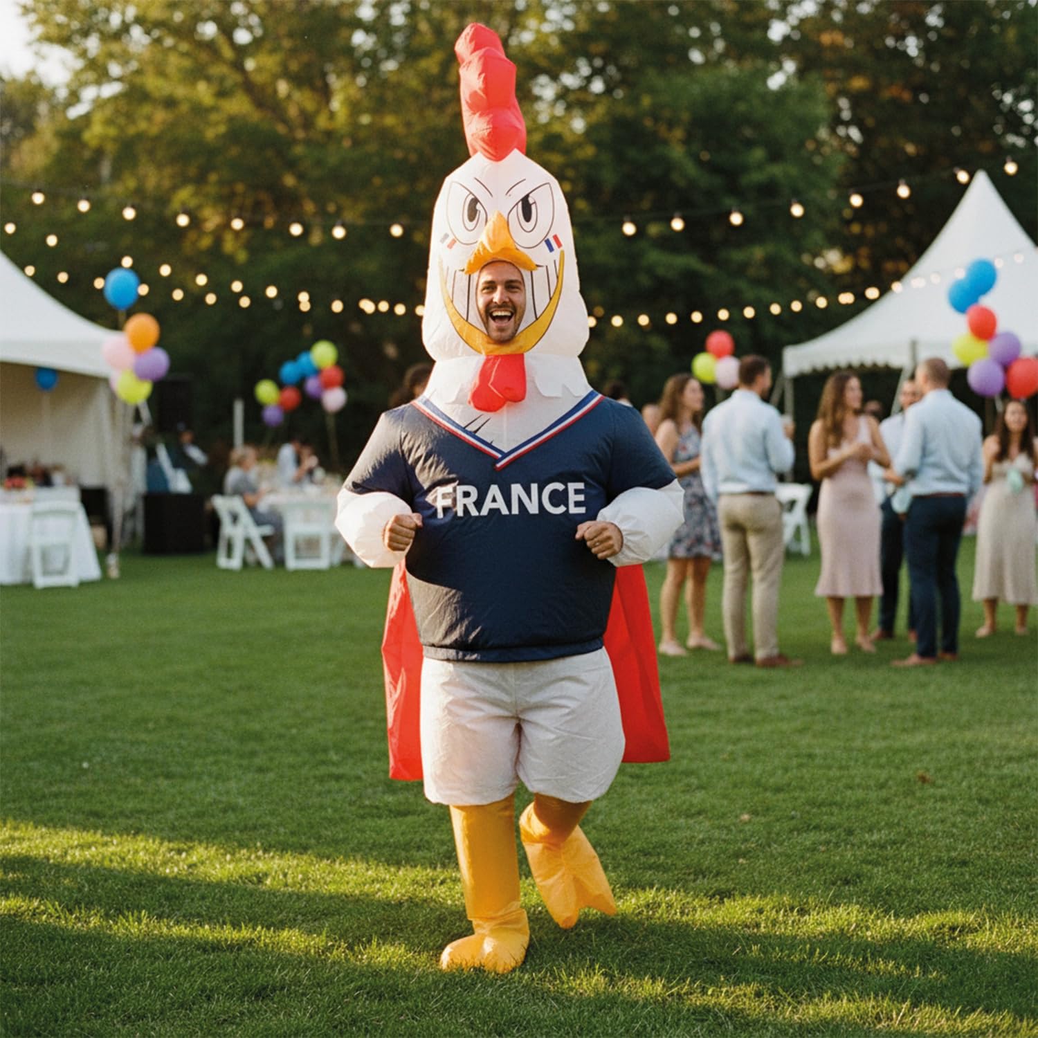 AirSuit® Déguisement Gonflable Supporter Coq Français | Costume Insolite taille Adulte | En Polyester très Résistant - Agréable à Porter | Système de Gonflage Inclus | OriginalCup®