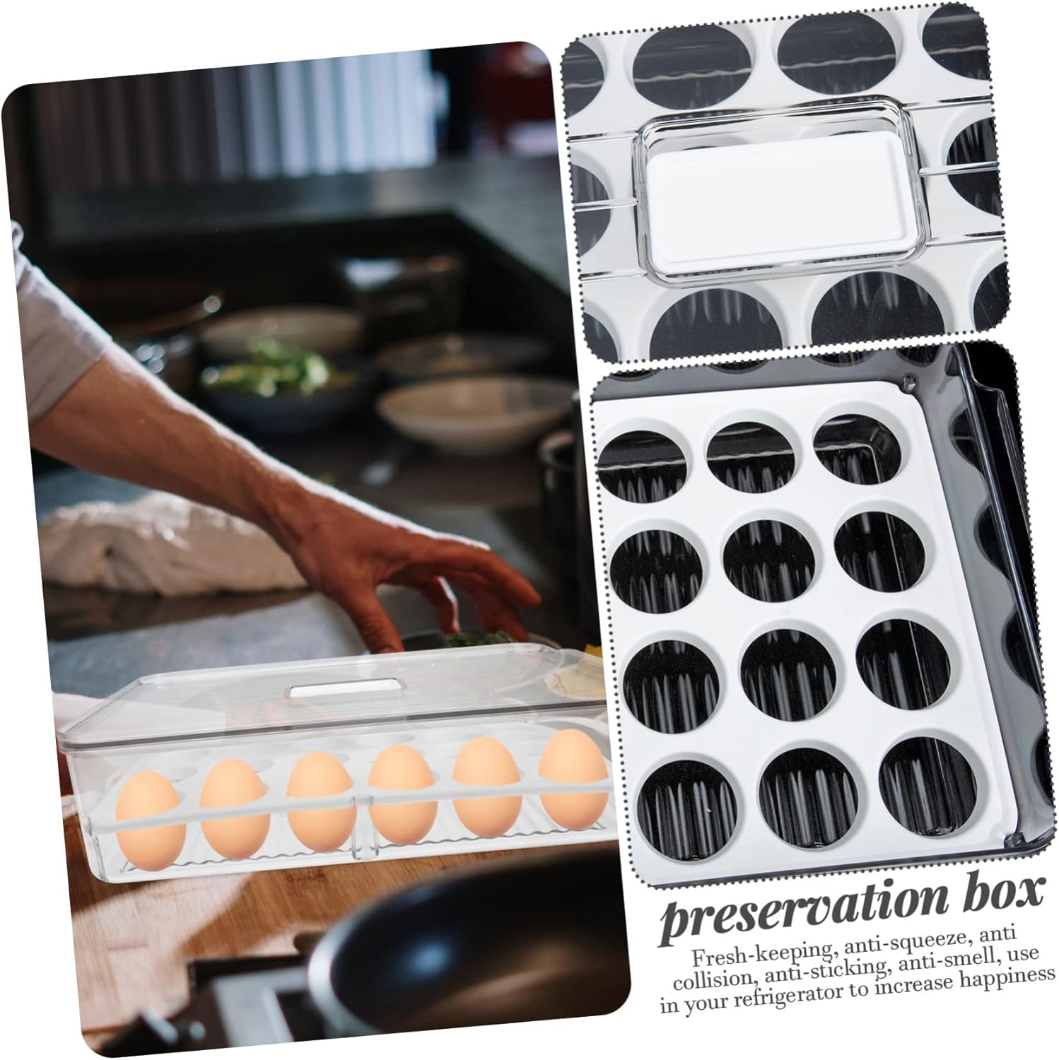 NUOBESTY Fridge Egg Holders Preservation Box Large Capacity Storage for Eggs Fruits Veggies