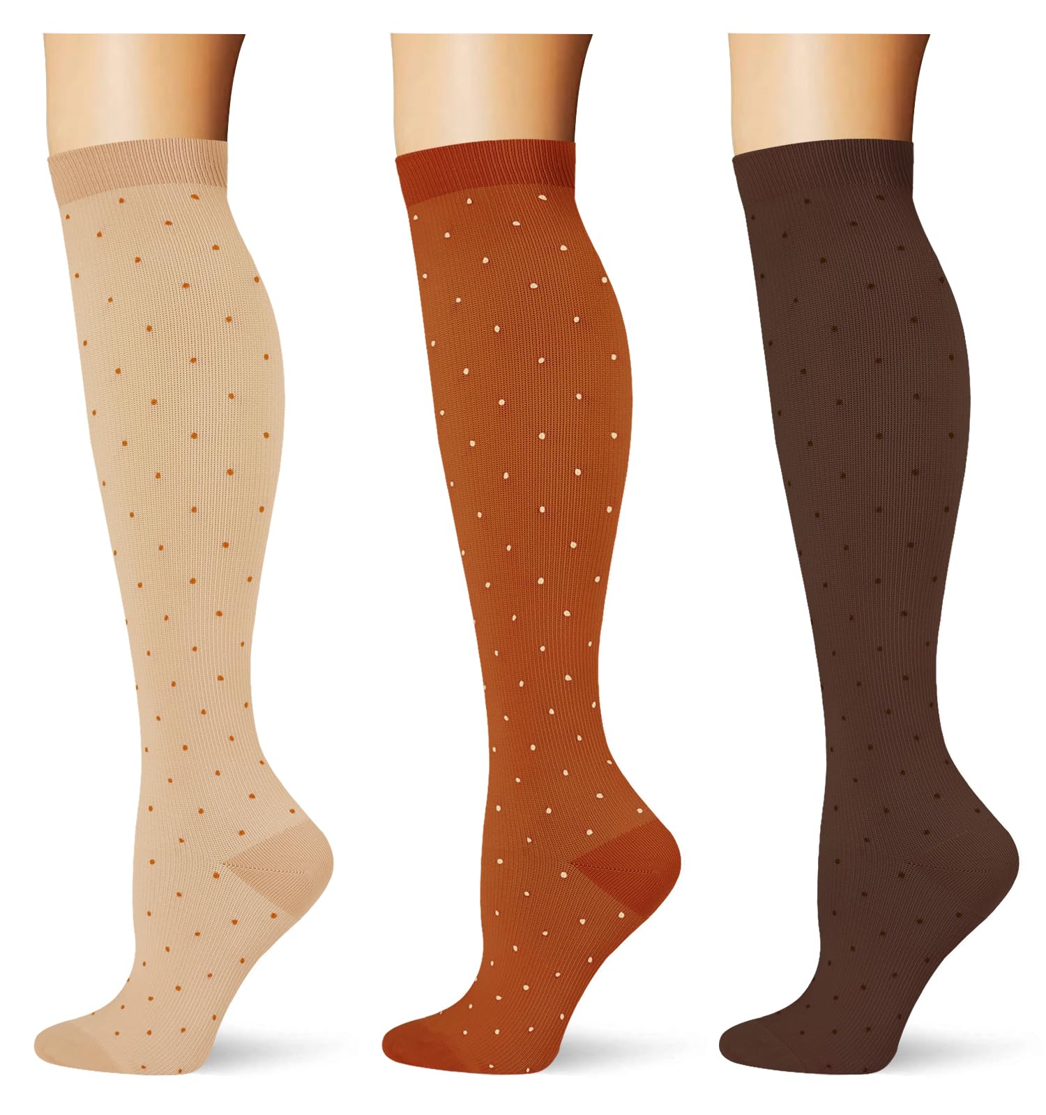 (3 pairs) Compression Socks 20-30 mmHg Long Knee High Socks for Women Men Support Athletic Travel Daily Wear