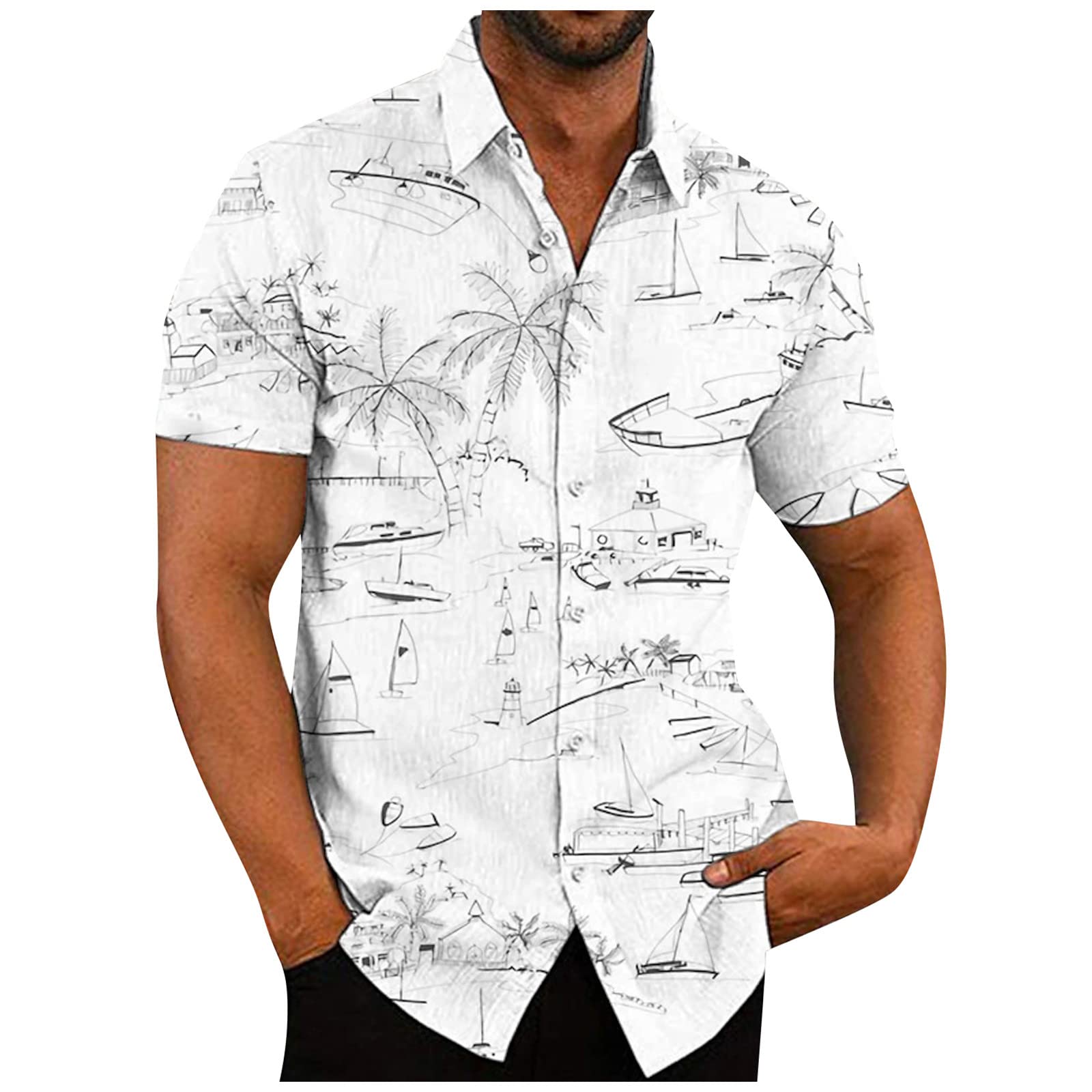 Ymosrh Mens Button Down Short Sleeve Shirts Summer Casual Spread Collar Beach Shirts for Men, M-3XL