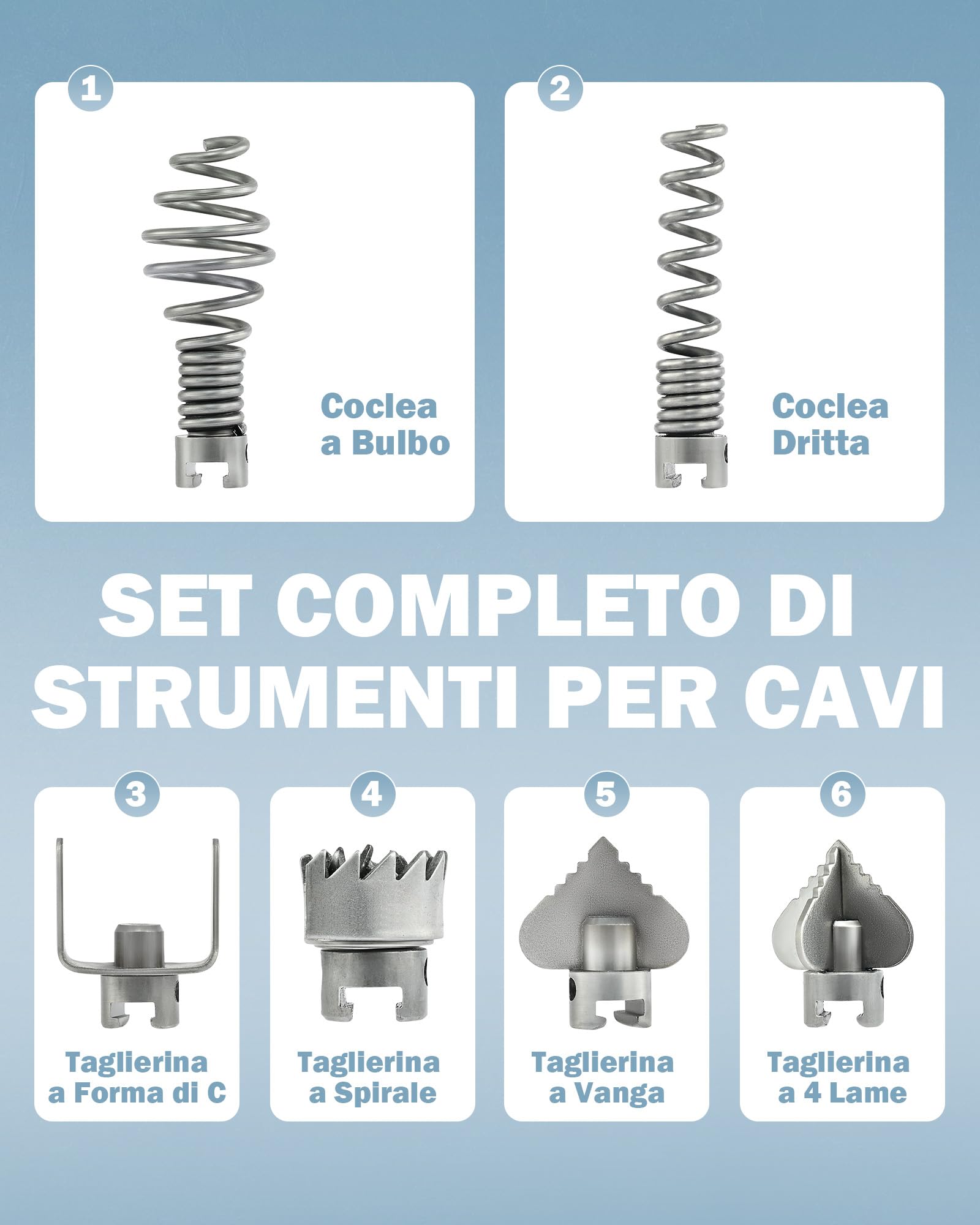 ZELCAN 400W Macchina Sturatubi Elettrica, Coclea di Drenaggio Elettrica, Pulitore Elettrico di Scarico Tubo 400r/min Drenaggio a Spirale con Scovolini 6 Teste e 20M Molle per Lavello Doccia WC