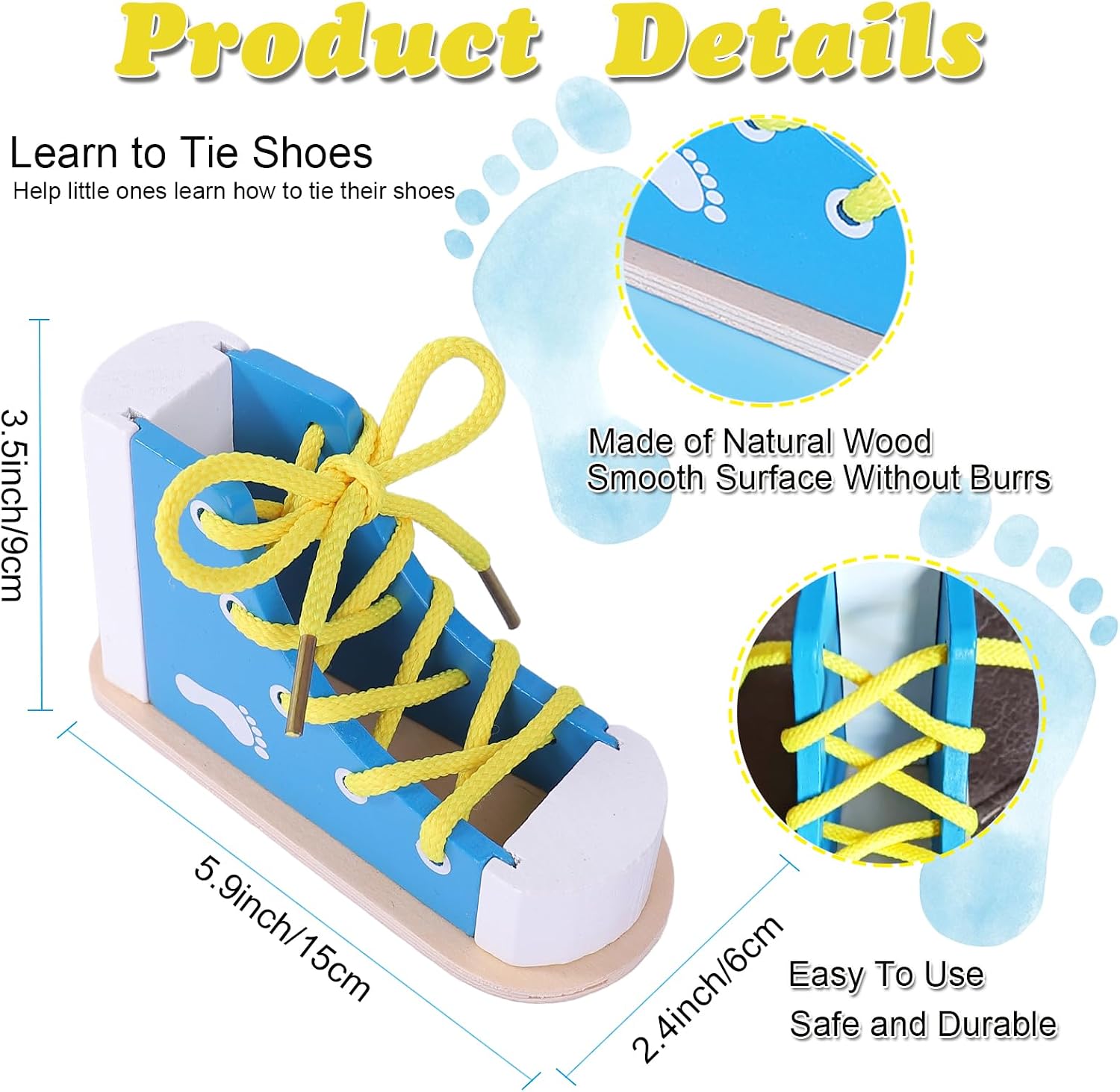 Learn to Tie Shoes - Wooden Lacing Shoe Tying Practice,Reusable Wood Shoelaces Tying/blue