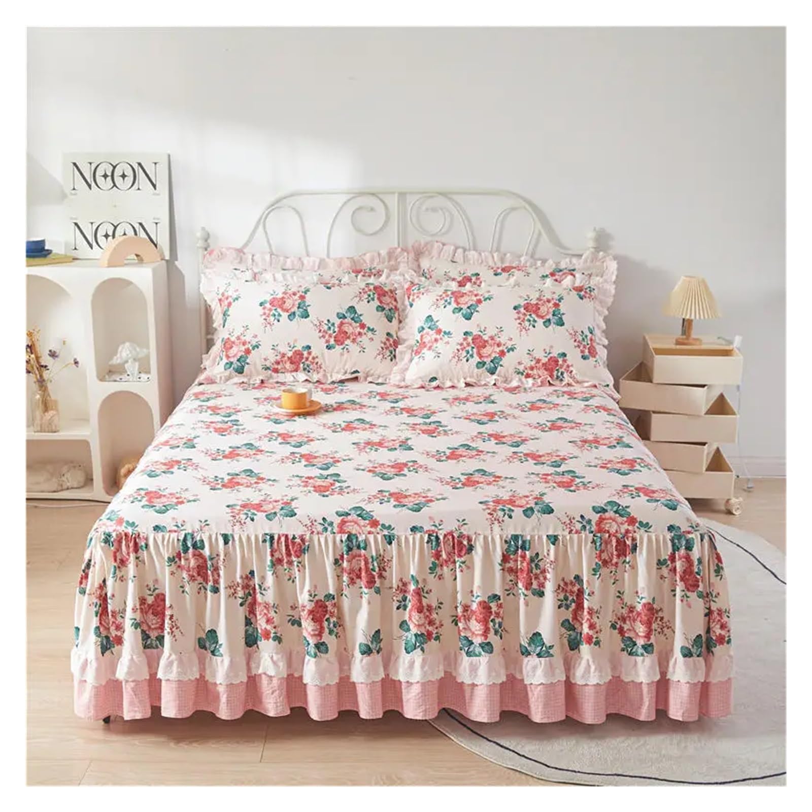 Falda de cama impresa para dormitorios rústicos con colchas de volantes