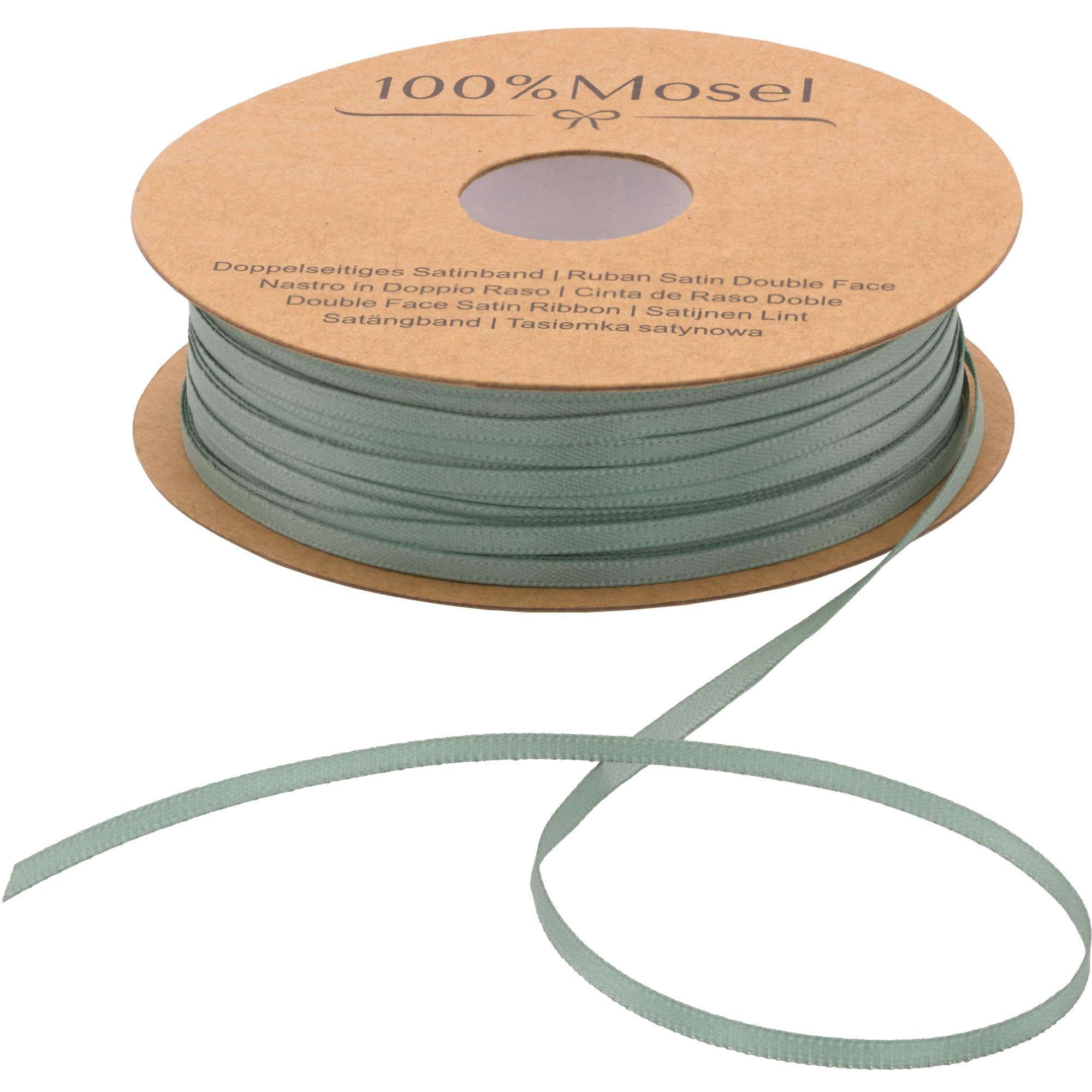 100% Mosel Satinband, in Weiß, matt glänzendes Geschenkband, edles Schleifenband zum Dekorieren & Basteln, zum Einpacken besonderer Geschenke, für Hochzeiten, Taufen, uvm.