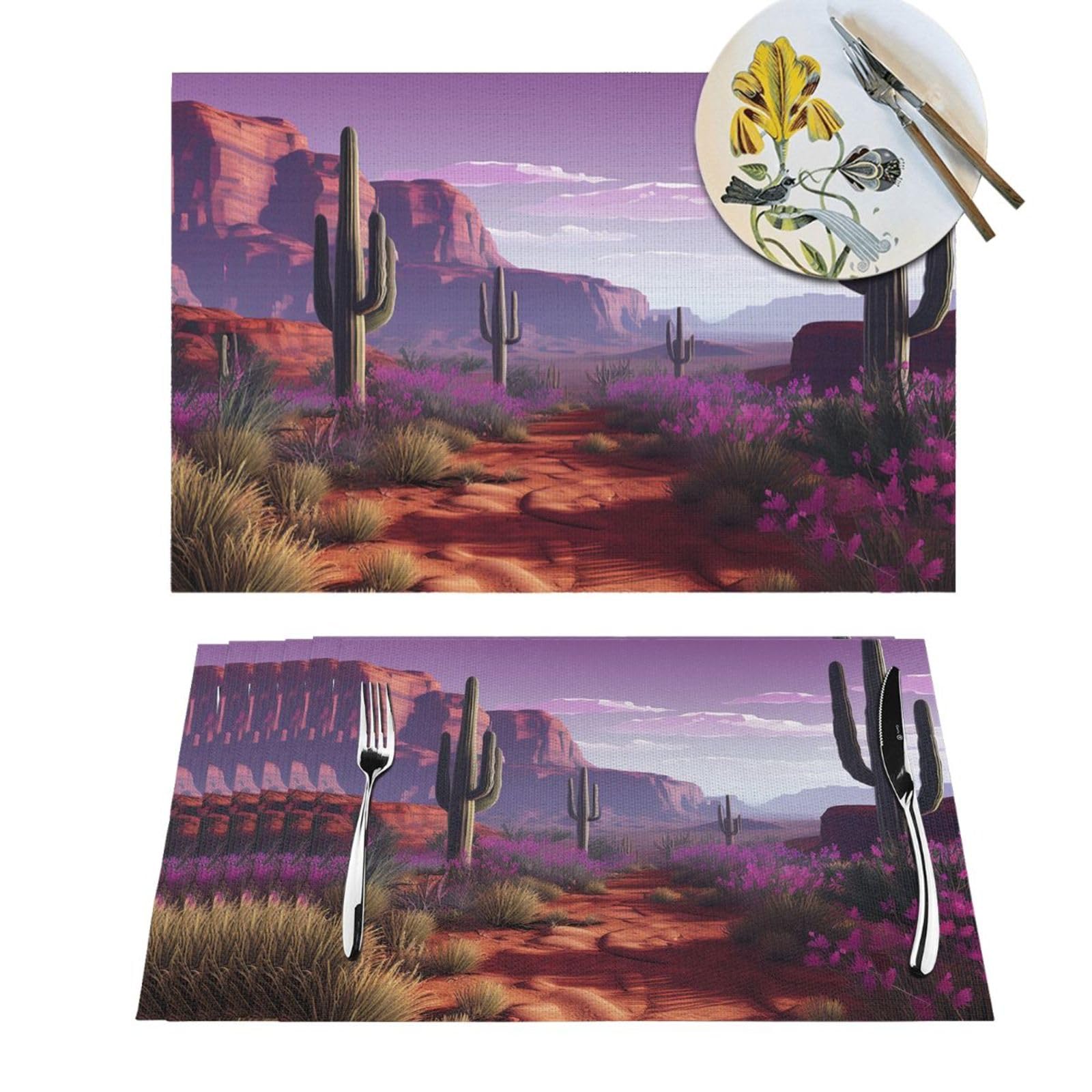 Lot de 6 sets de table en vinyle PVC tissé violet au motif paysage américain