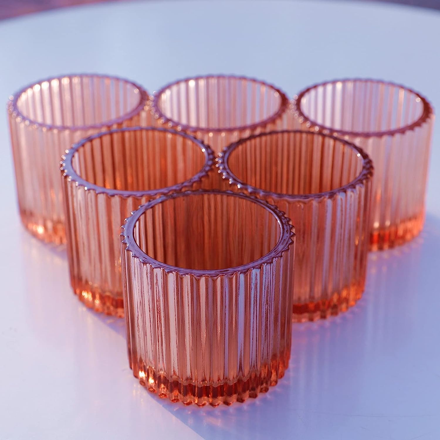 Red Votive Candle Holders Bulk For Home Decor, Glass Tealight Candle Holder Set Of 6 With Fluted Design, Votive Holder Decorative For Wedding Centerpiece(7 X 6.5Cm)